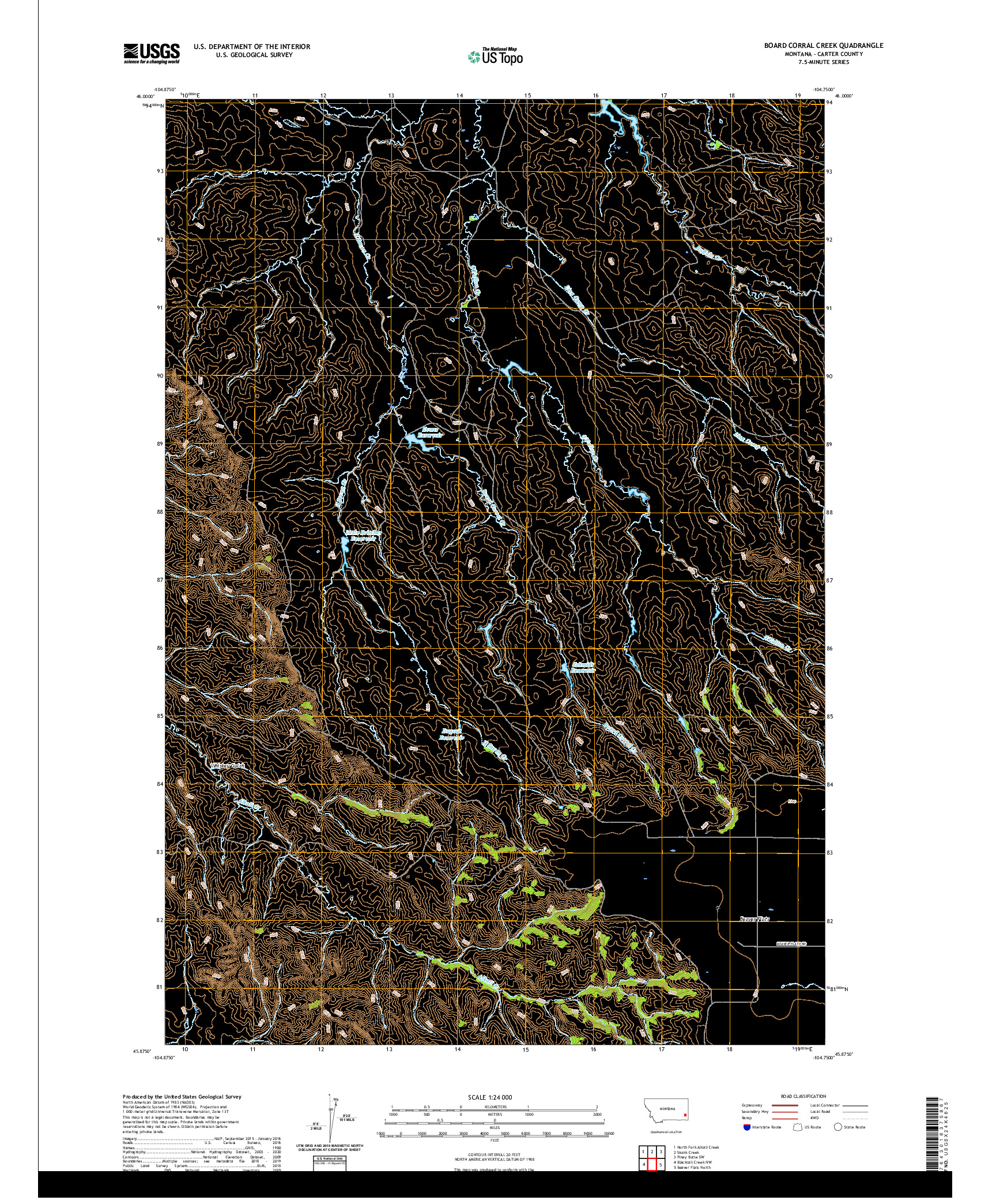 USGS US TOPO 7.5-MINUTE MAP FOR BOARD CORRAL CREEK, MT 2020