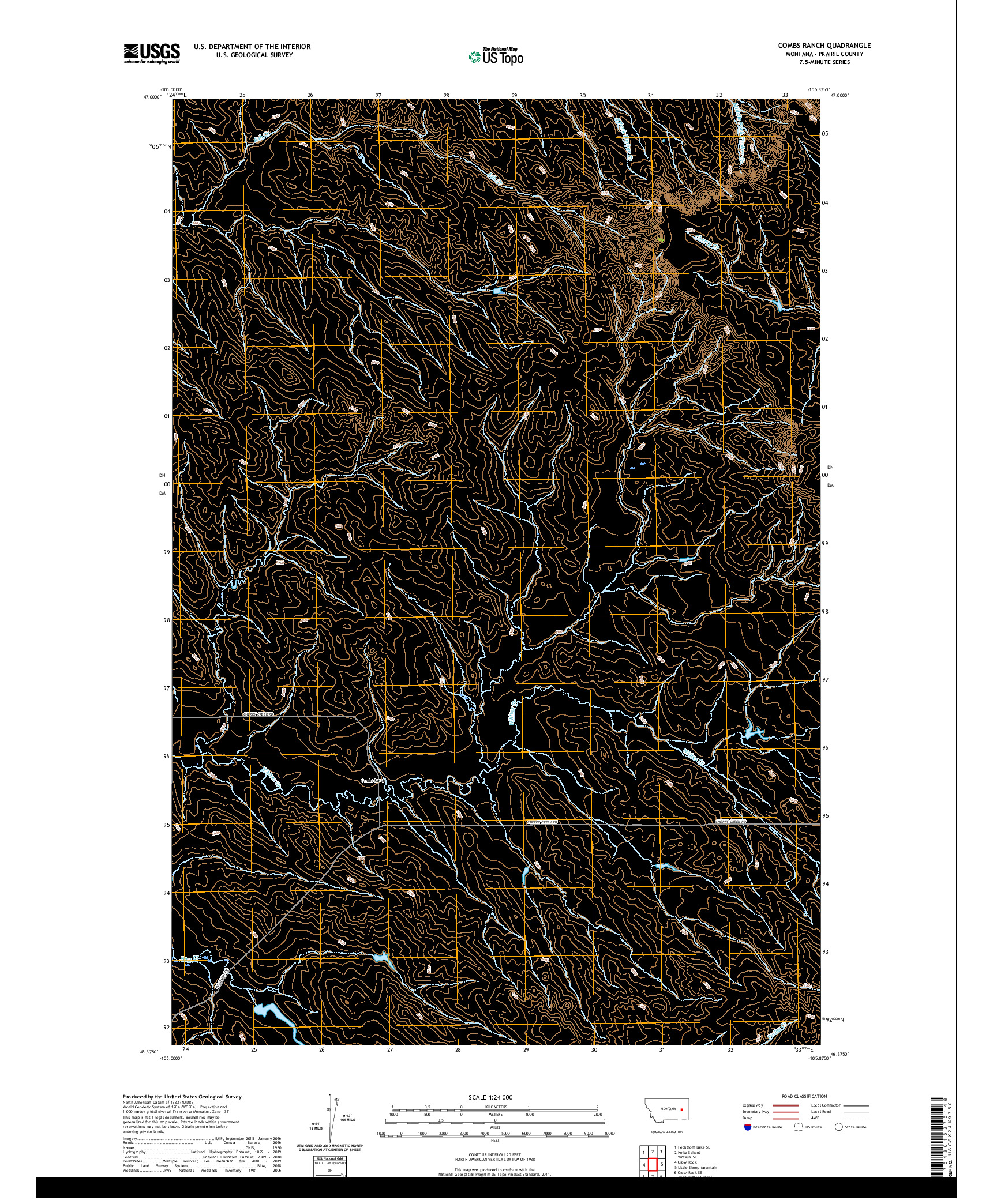 USGS US TOPO 7.5-MINUTE MAP FOR COMBS RANCH, MT 2020