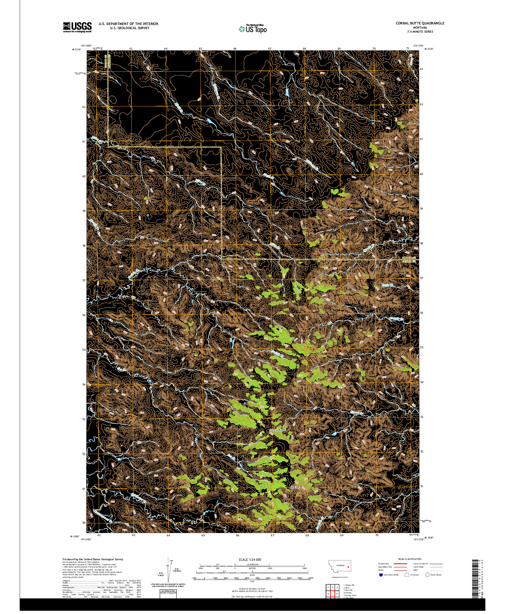 USGS US TOPO 7.5-MINUTE MAP FOR CORRAL BUTTE, MT 2020