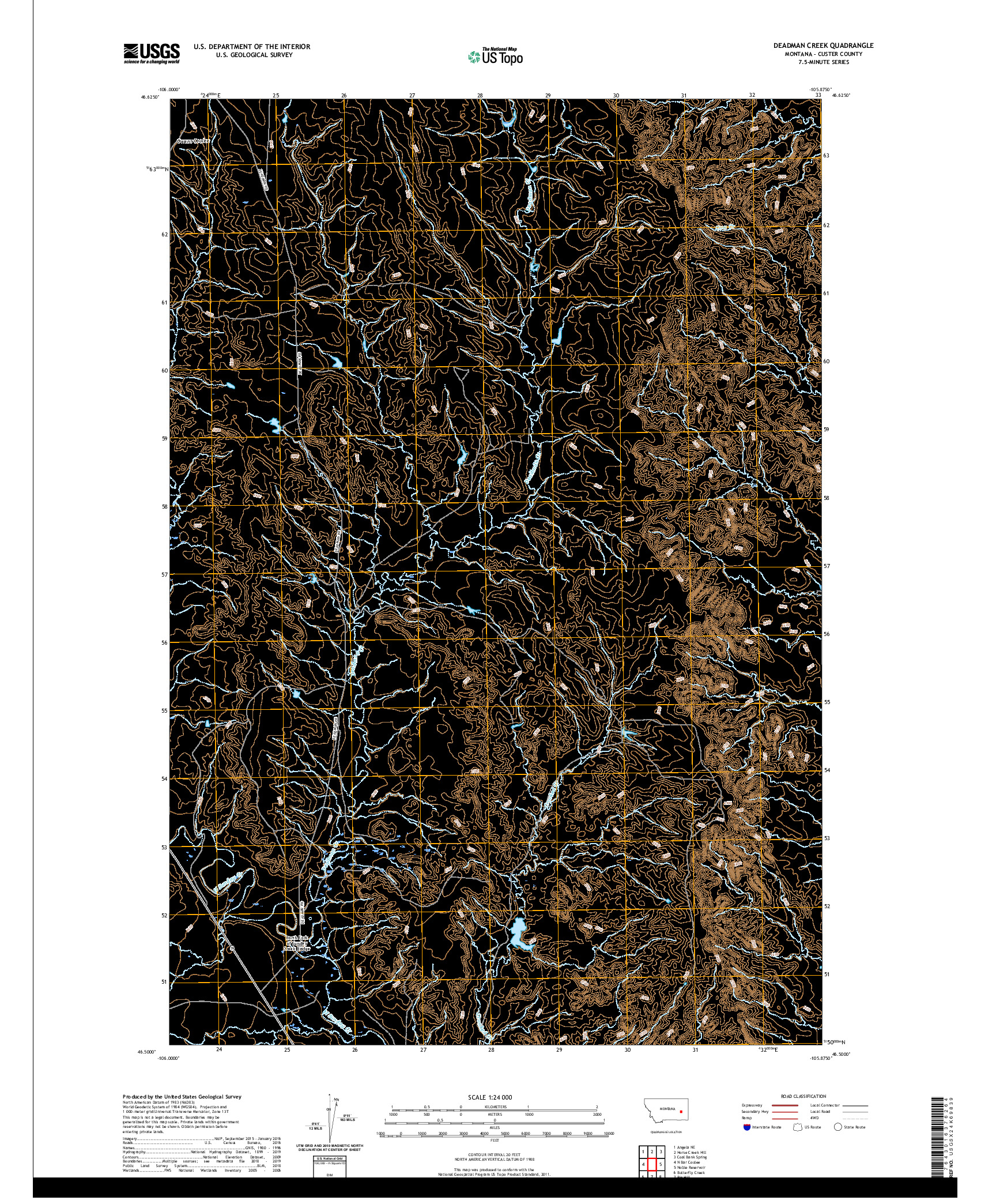 USGS US TOPO 7.5-MINUTE MAP FOR DEADMAN CREEK, MT 2020