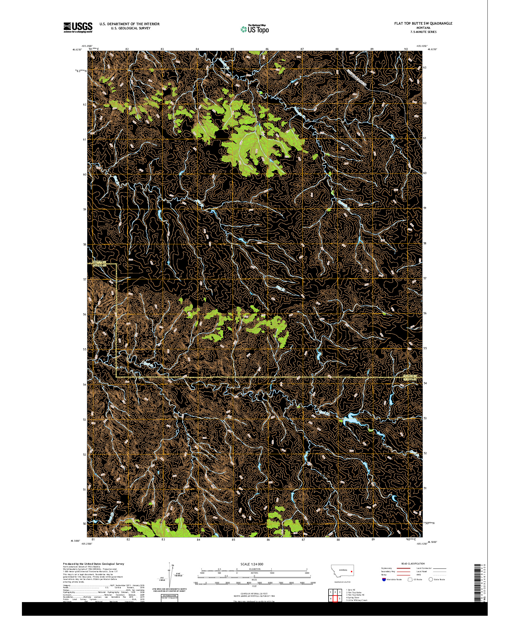 USGS US TOPO 7.5-MINUTE MAP FOR FLAT TOP BUTTE SW, MT 2020