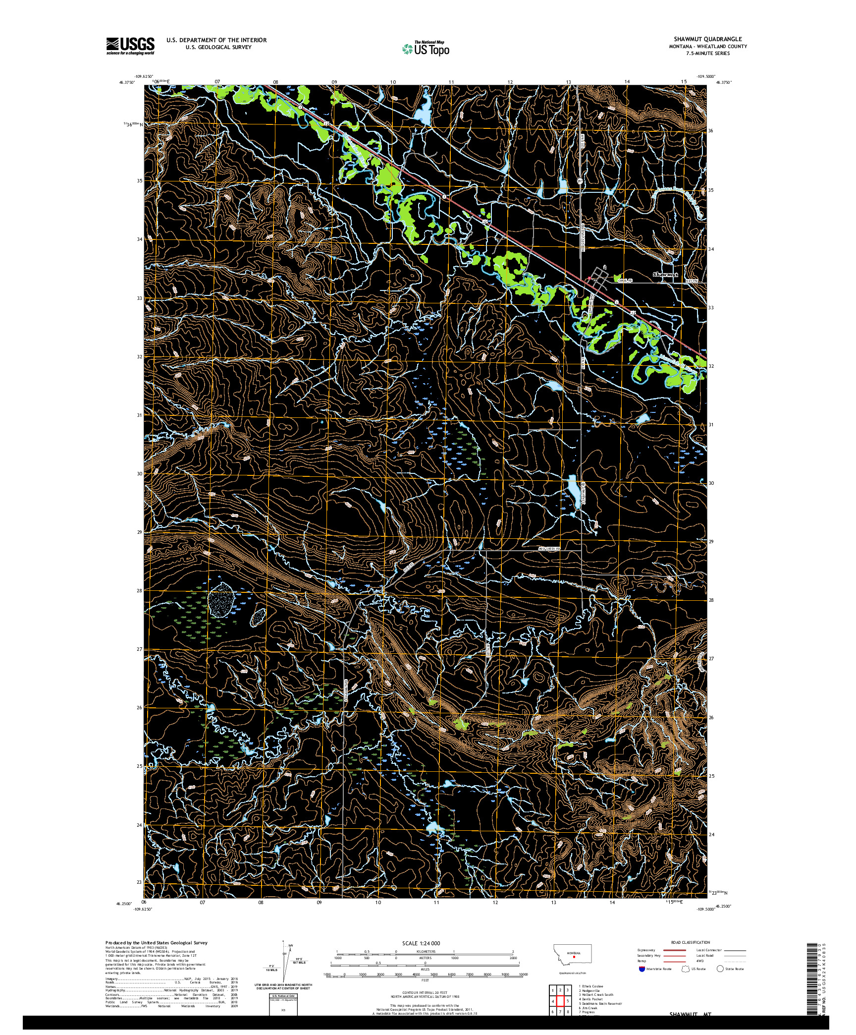 USGS US TOPO 7.5-MINUTE MAP FOR SHAWMUT, MT 2020