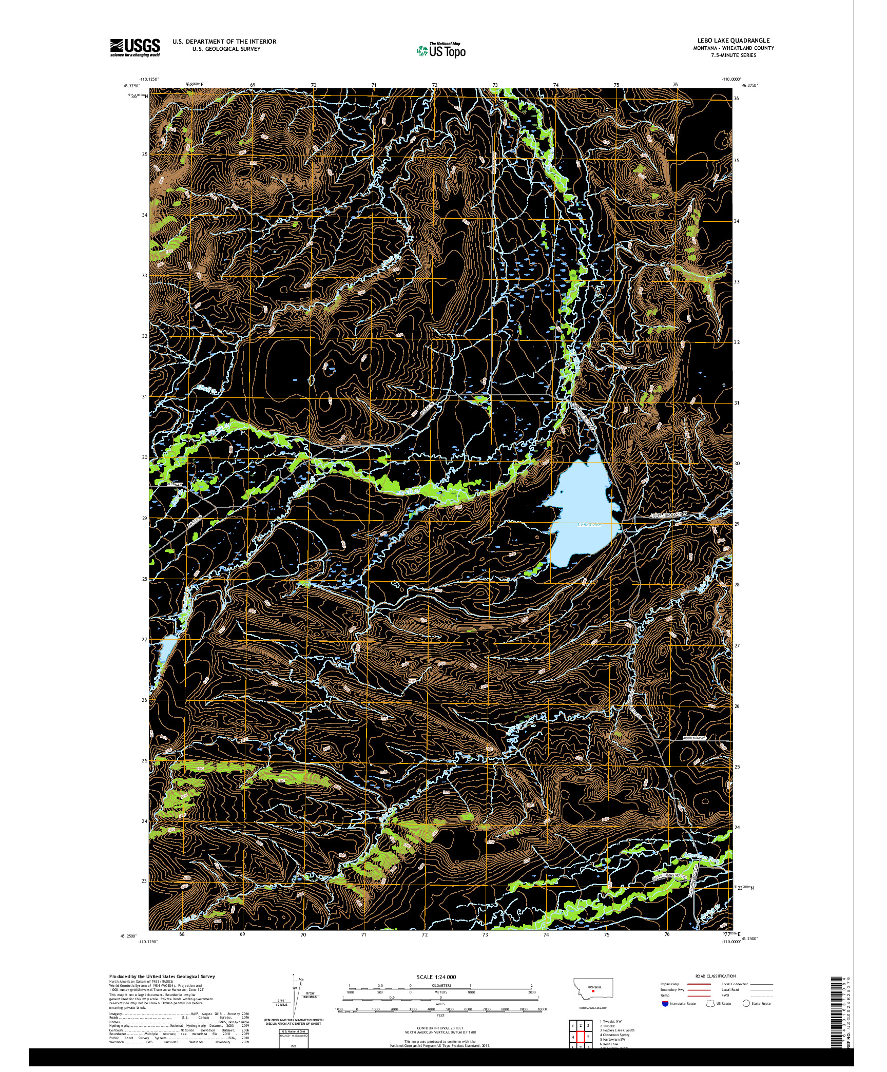 USGS US TOPO 7.5-MINUTE MAP FOR LEBO LAKE, MT 2020