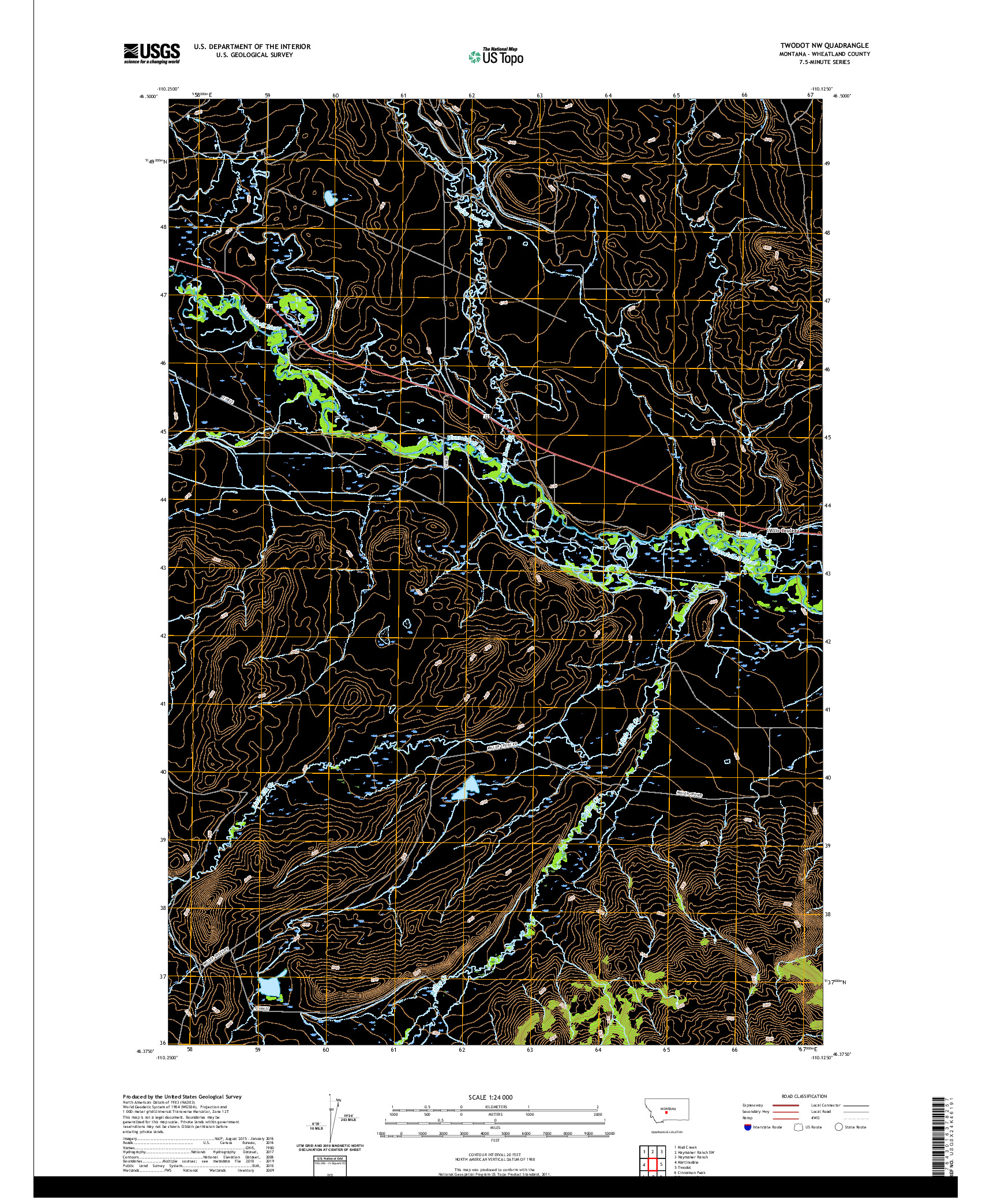 USGS US TOPO 7.5-MINUTE MAP FOR TWODOT NW, MT 2020