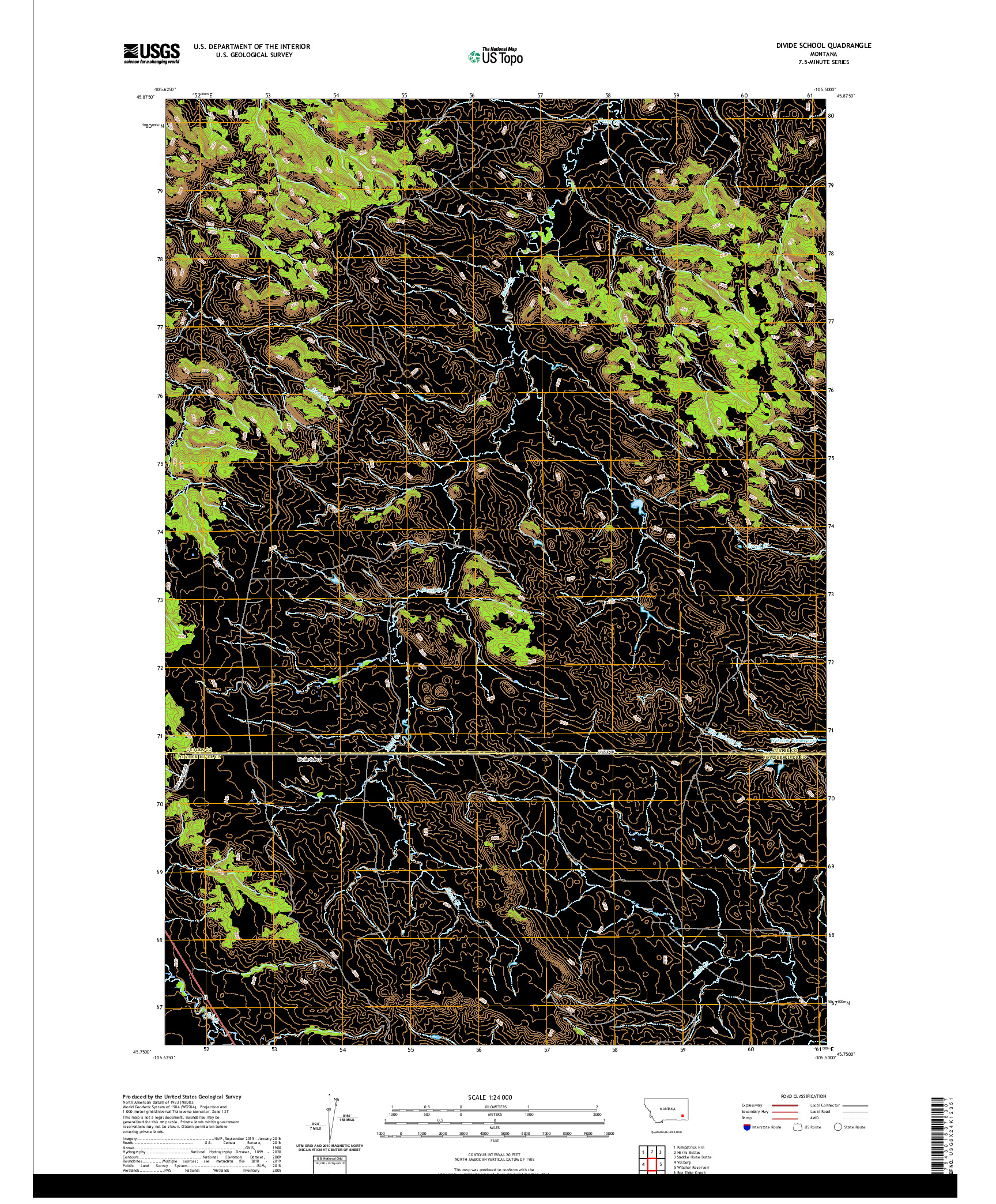 USGS US TOPO 7.5-MINUTE MAP FOR DIVIDE SCHOOL, MT 2020