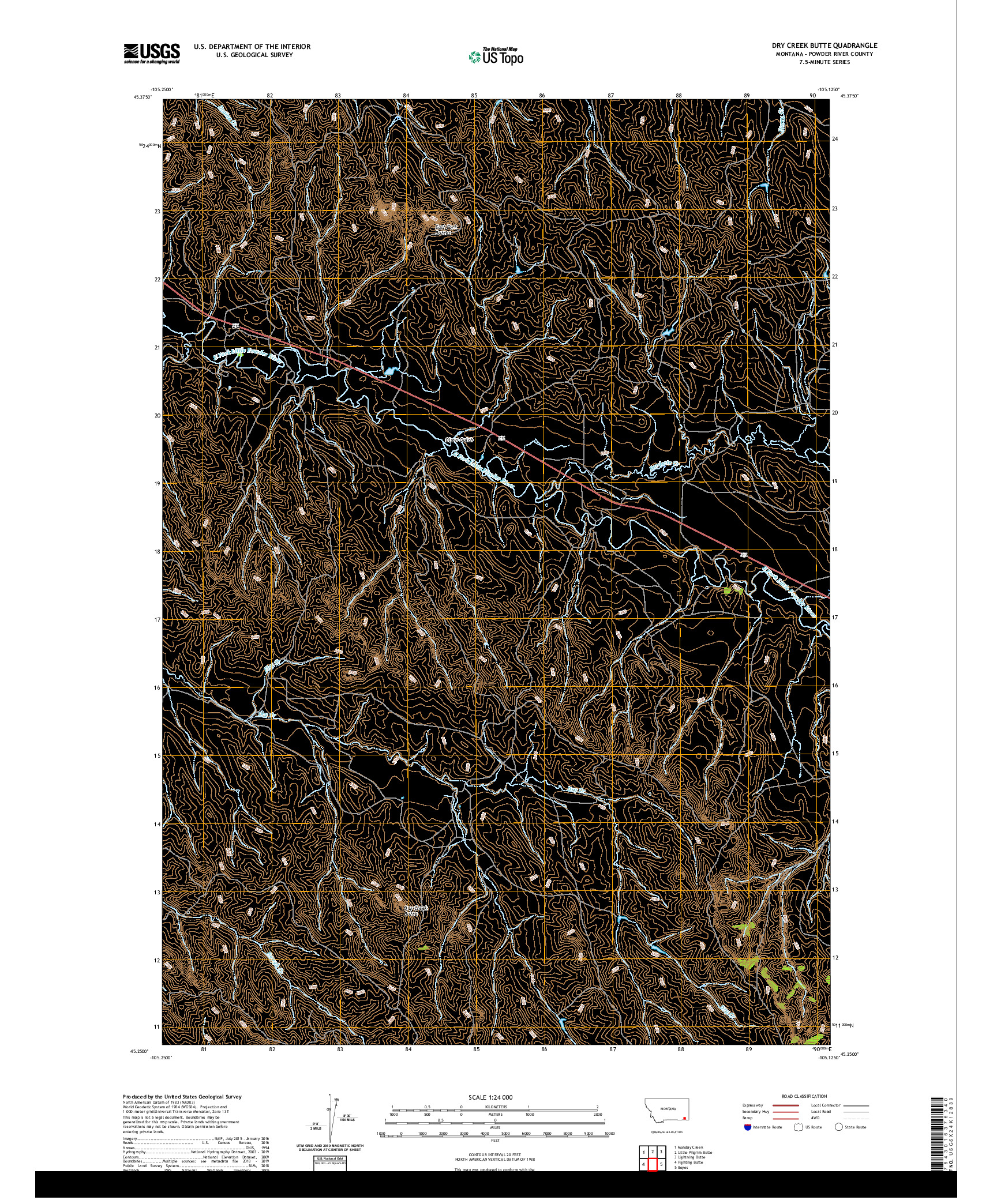 USGS US TOPO 7.5-MINUTE MAP FOR DRY CREEK BUTTE, MT 2020