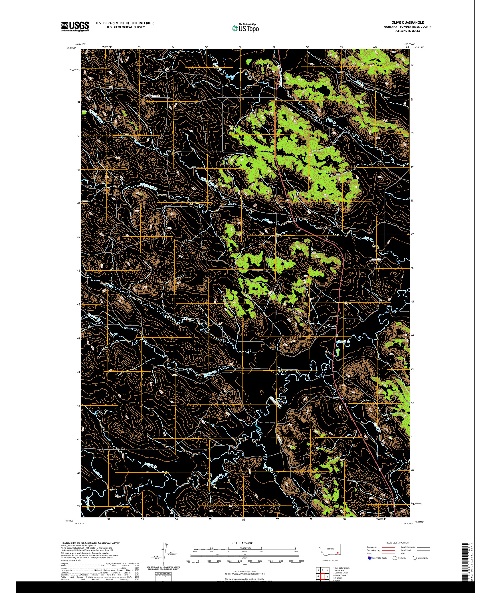 USGS US TOPO 7.5-MINUTE MAP FOR OLIVE, MT 2020