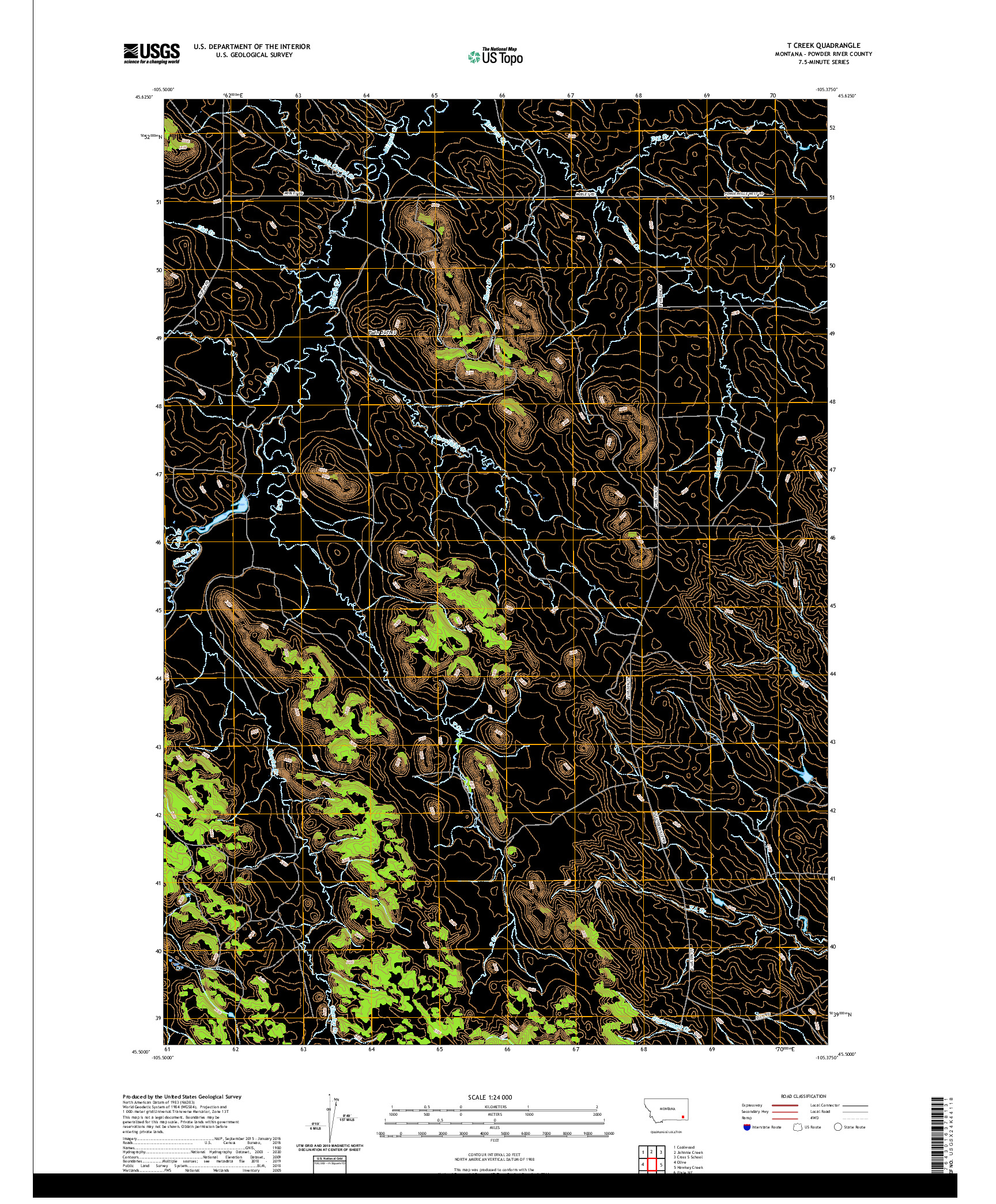 USGS US TOPO 7.5-MINUTE MAP FOR T CREEK, MT 2020