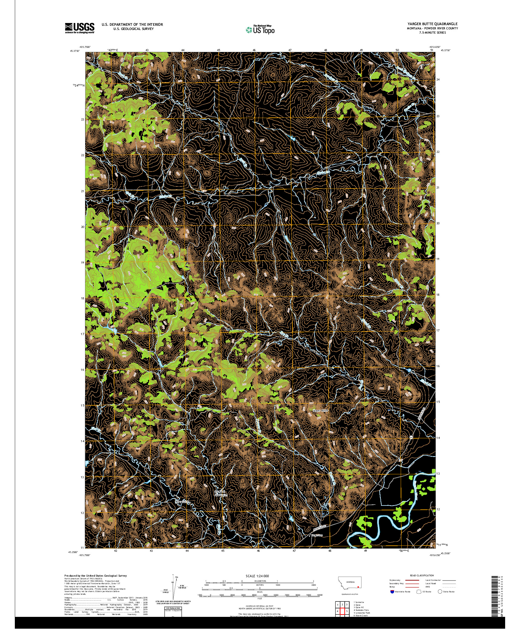 USGS US TOPO 7.5-MINUTE MAP FOR YARGER BUTTE, MT 2020