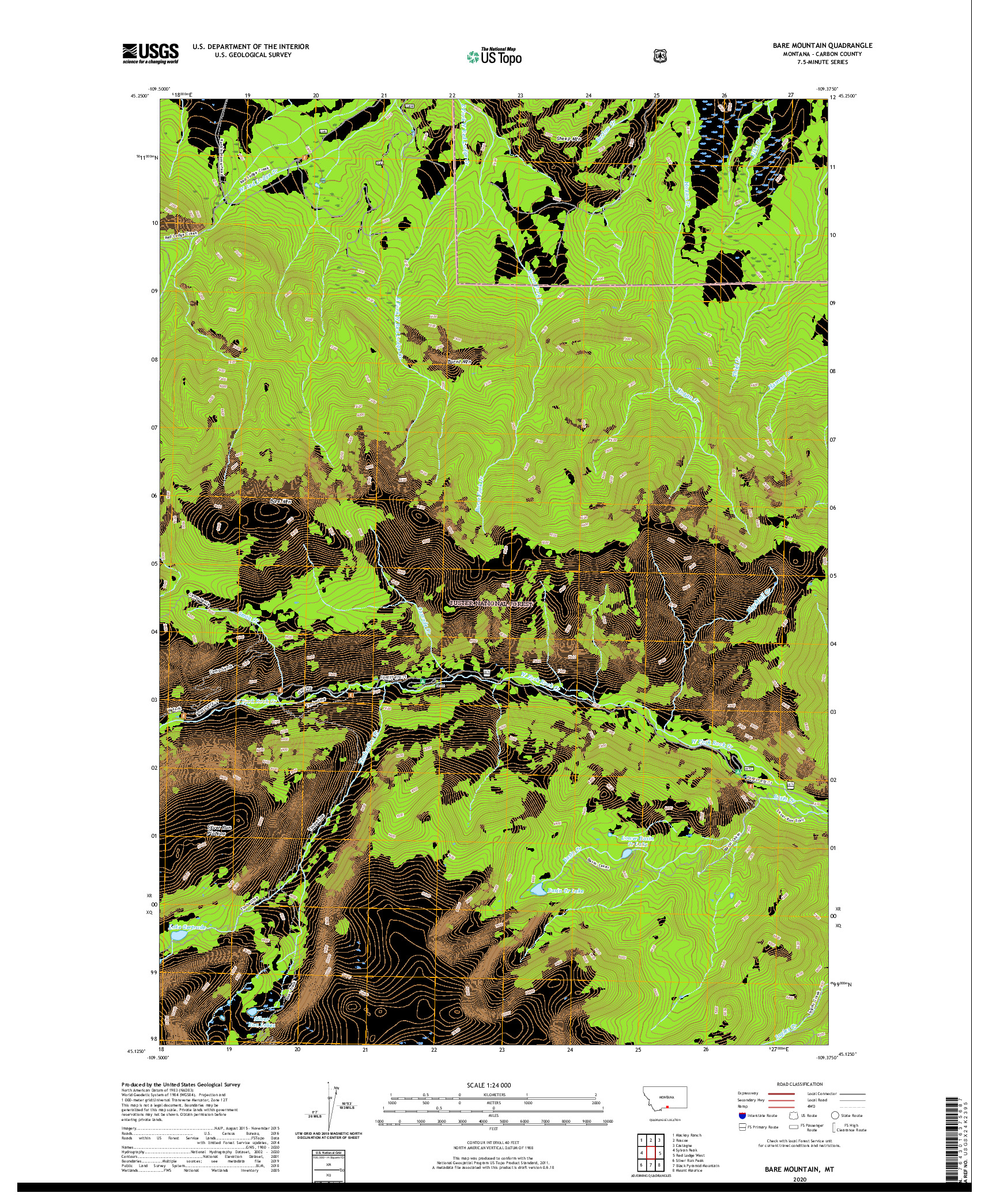 USGS US TOPO 7.5-MINUTE MAP FOR BARE MOUNTAIN, MT 2020