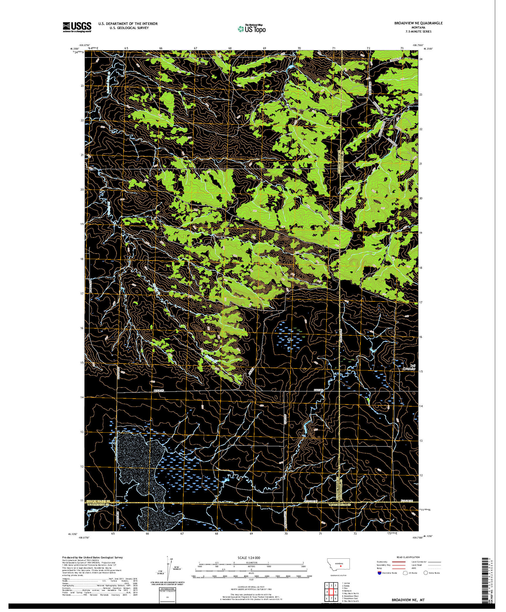 USGS US TOPO 7.5-MINUTE MAP FOR BROADVIEW NE, MT 2020