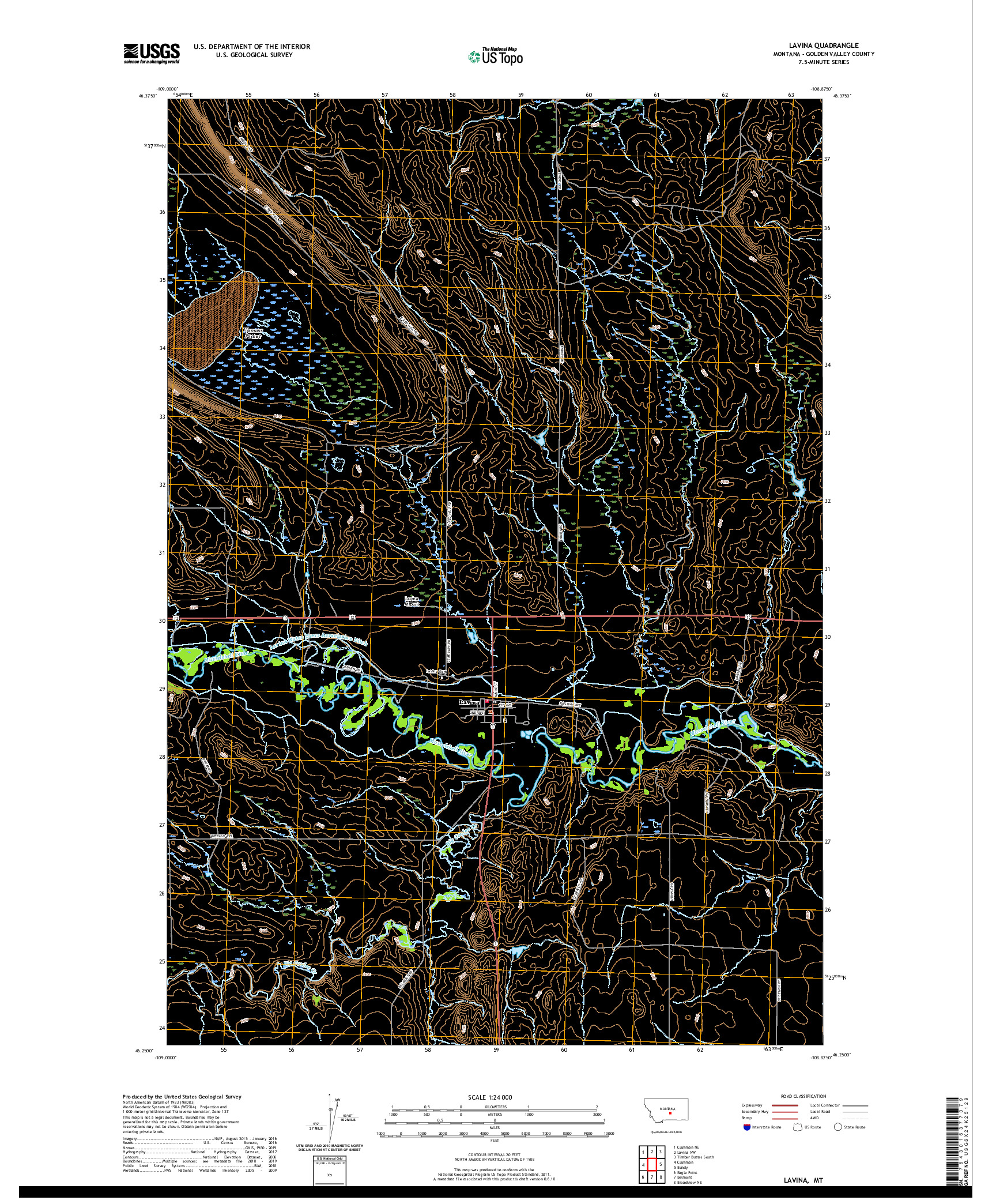 USGS US TOPO 7.5-MINUTE MAP FOR LAVINA, MT 2020