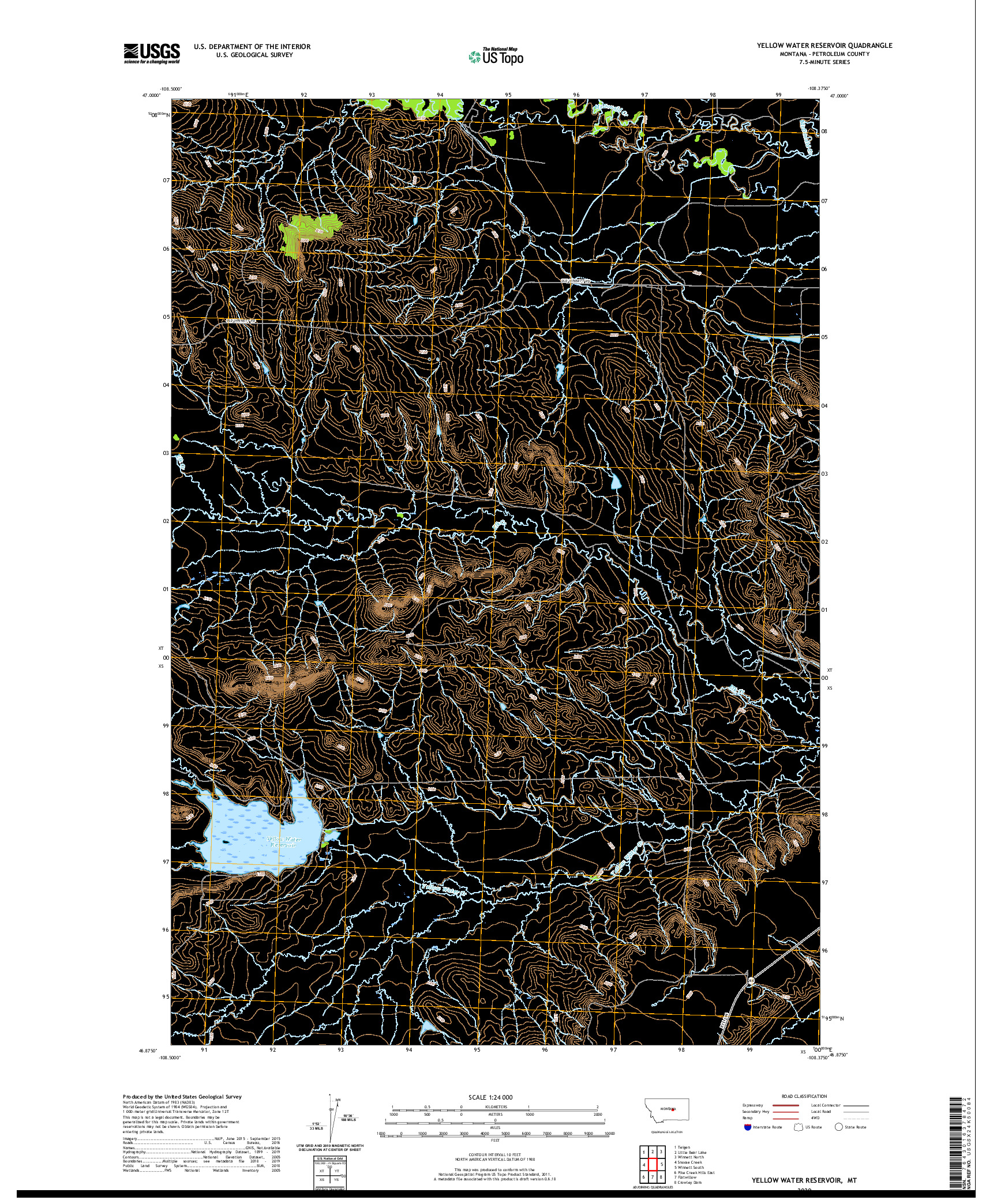 USGS US TOPO 7.5-MINUTE MAP FOR YELLOW WATER RESERVOIR, MT 2020