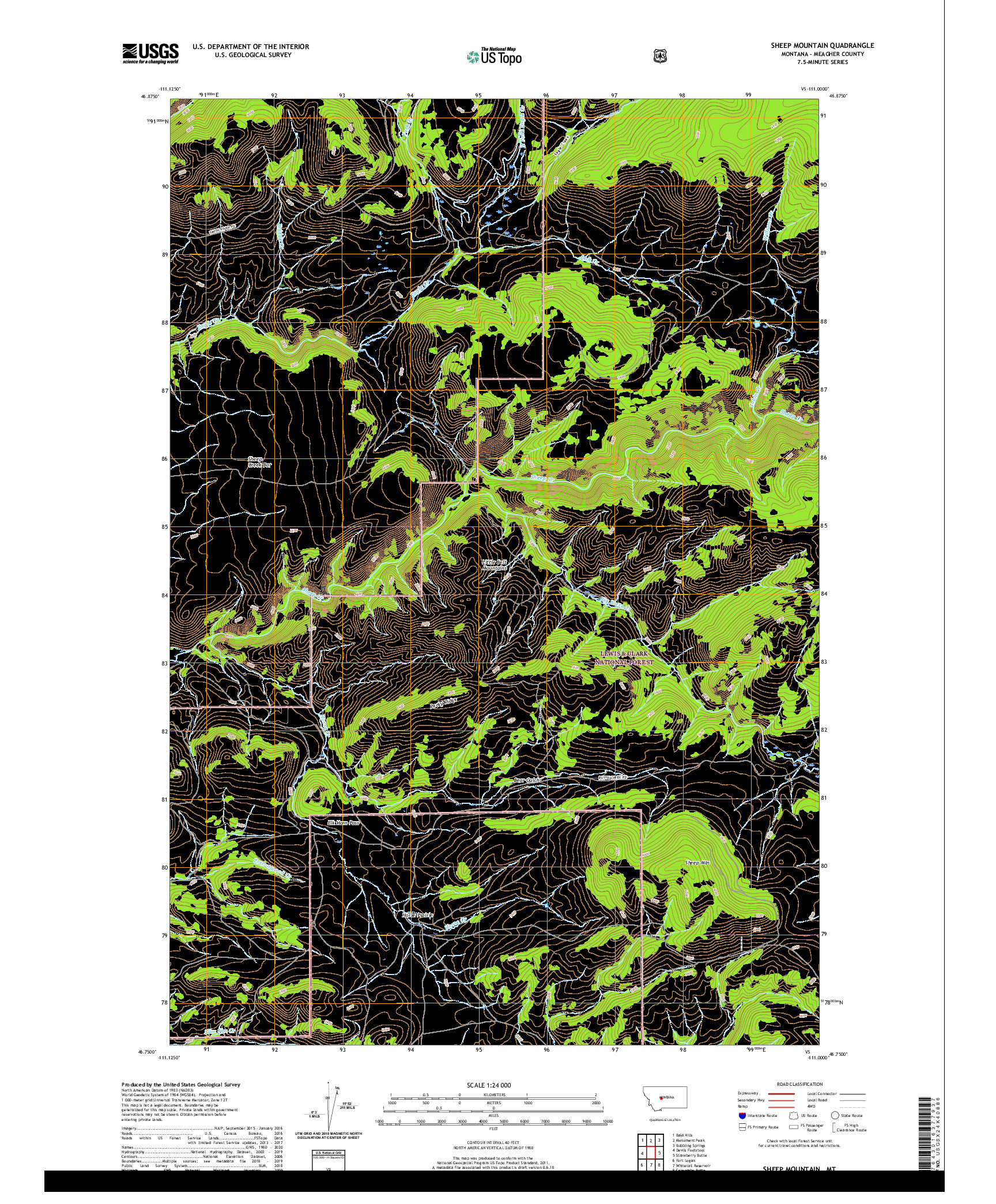 USGS US TOPO 7.5-MINUTE MAP FOR SHEEP MOUNTAIN, MT 2020