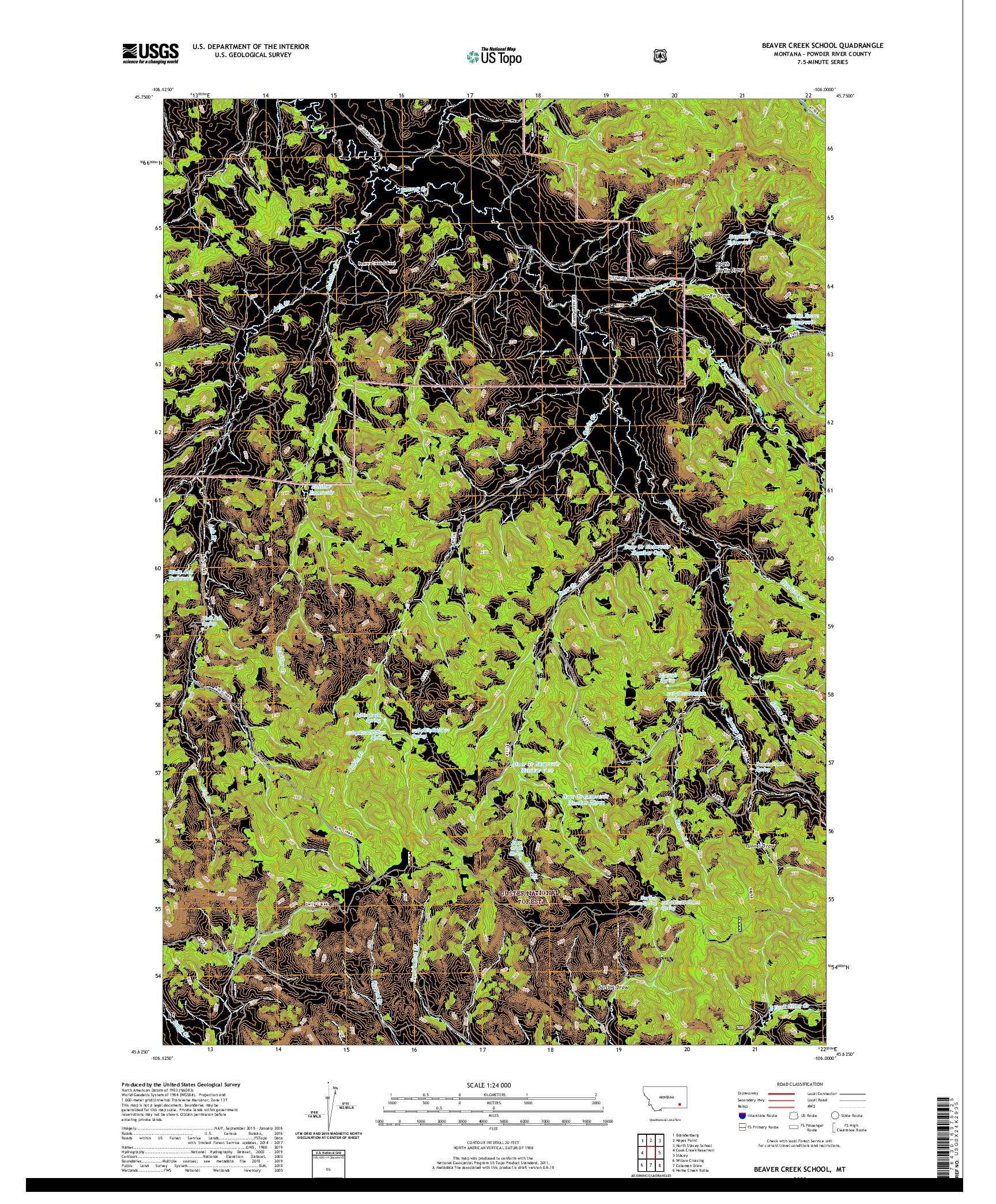 USGS US TOPO 7.5-MINUTE MAP FOR BEAVER CREEK SCHOOL, MT 2020