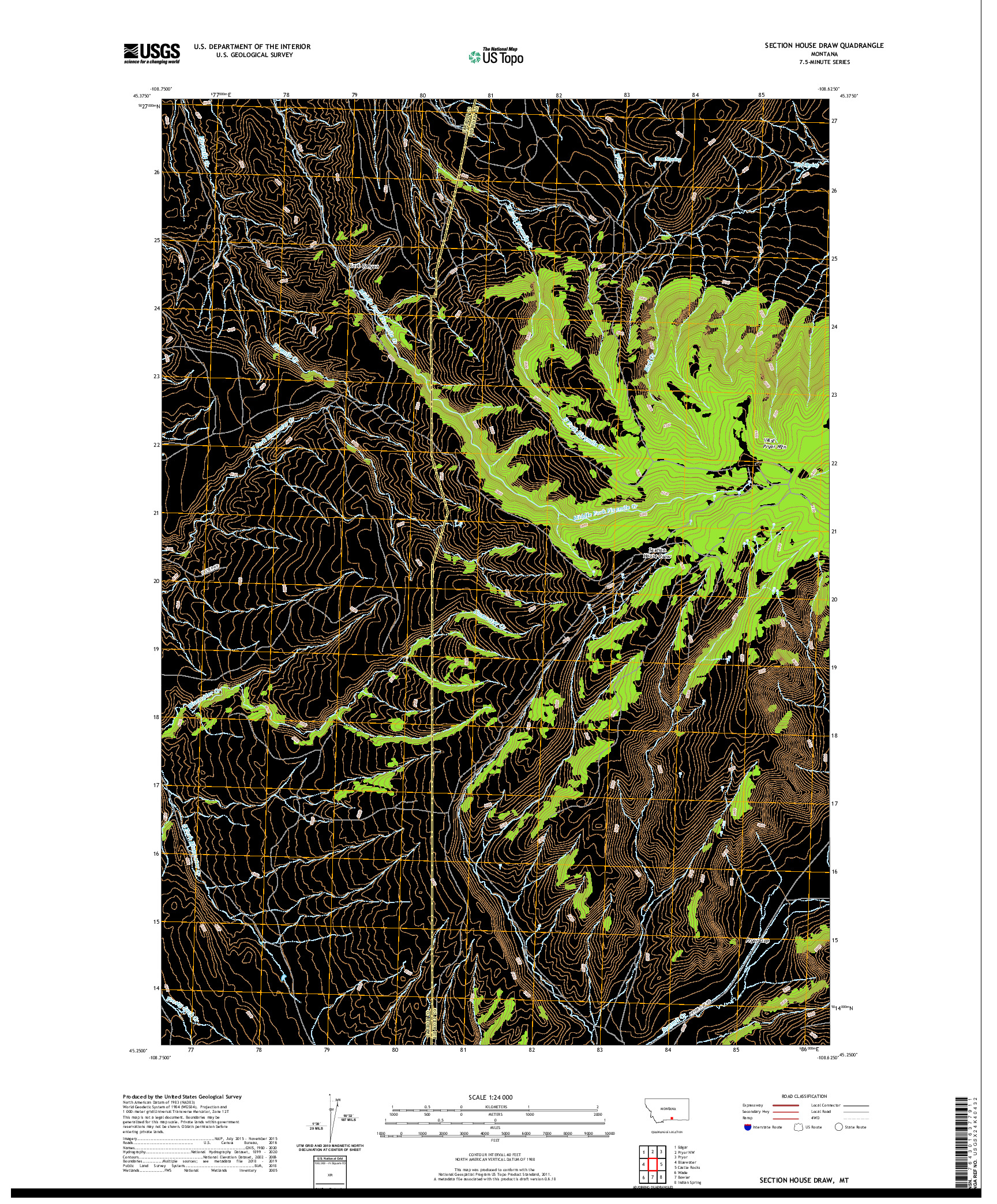 USGS US TOPO 7.5-MINUTE MAP FOR SECTION HOUSE DRAW, MT 2020