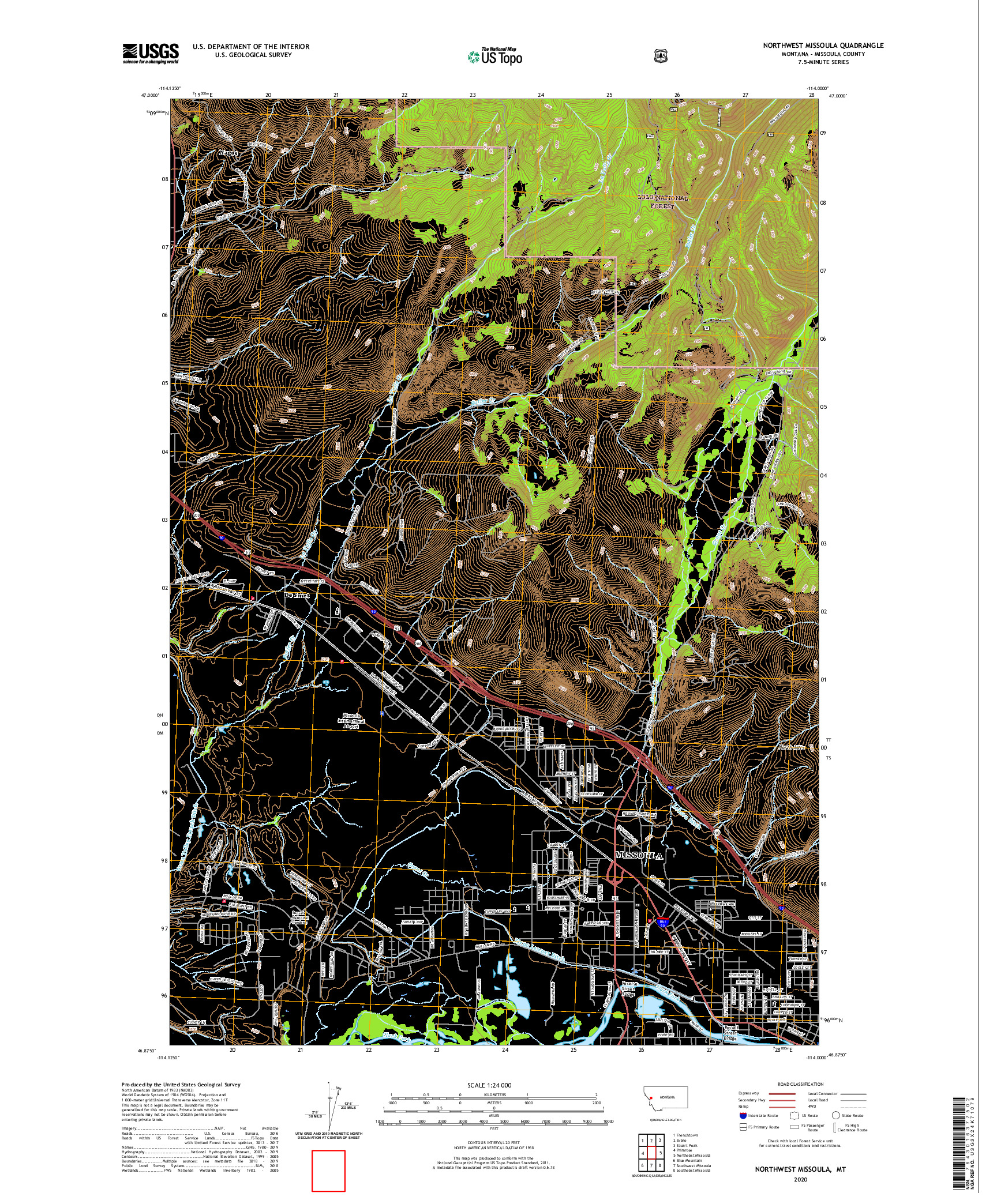 USGS US TOPO 7.5-MINUTE MAP FOR NORTHWEST MISSOULA, MT 2020