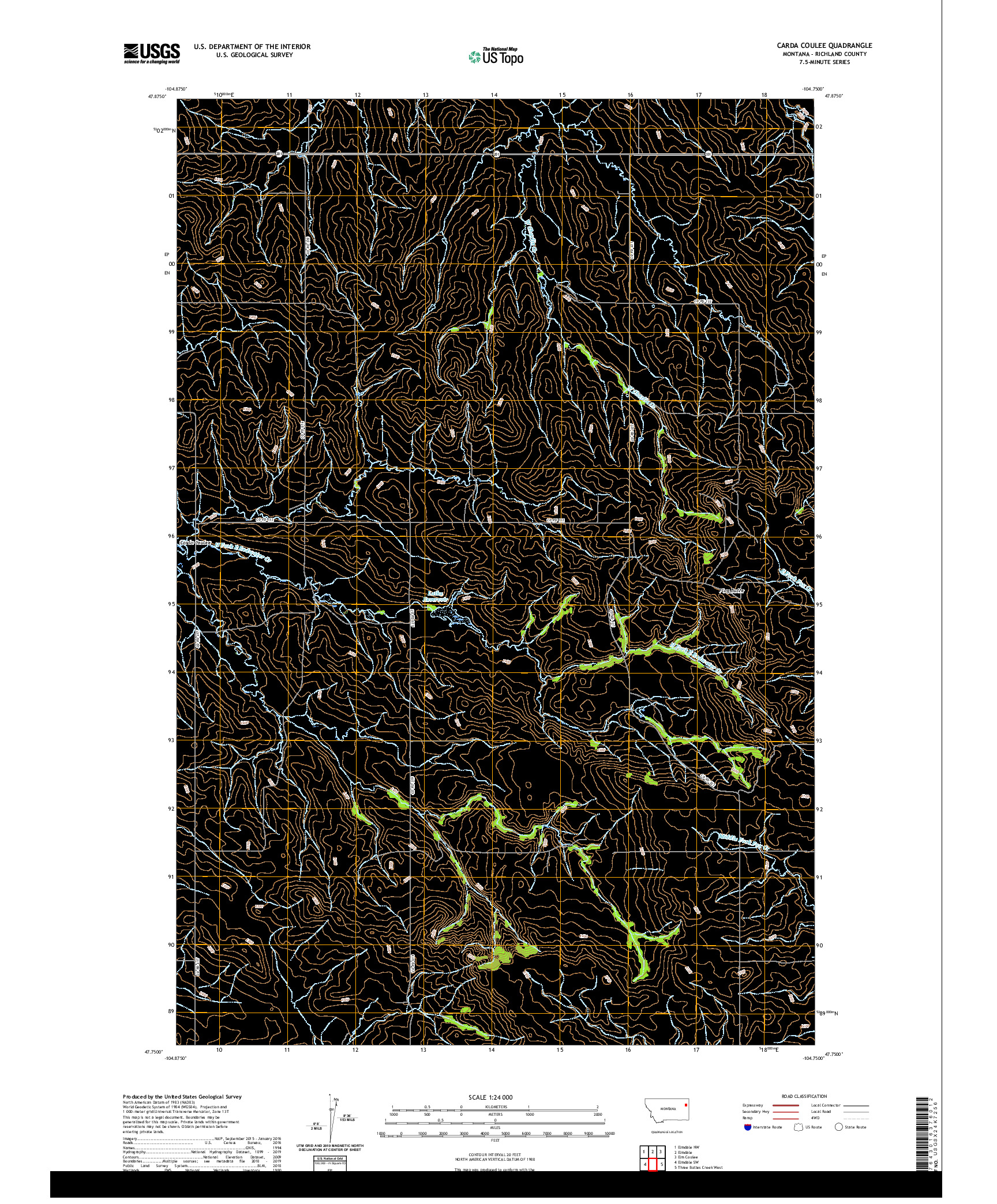 USGS US TOPO 7.5-MINUTE MAP FOR CARDA COULEE, MT 2020