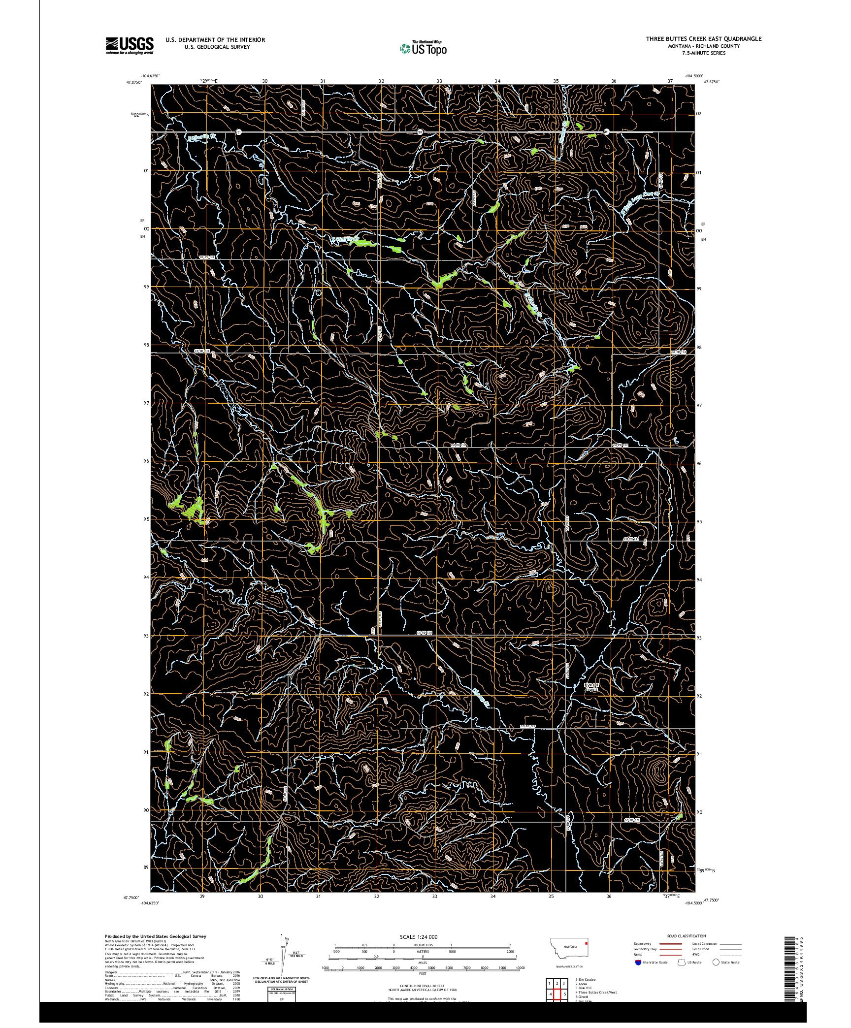 USGS US TOPO 7.5-MINUTE MAP FOR THREE BUTTES CREEK EAST, MT 2020