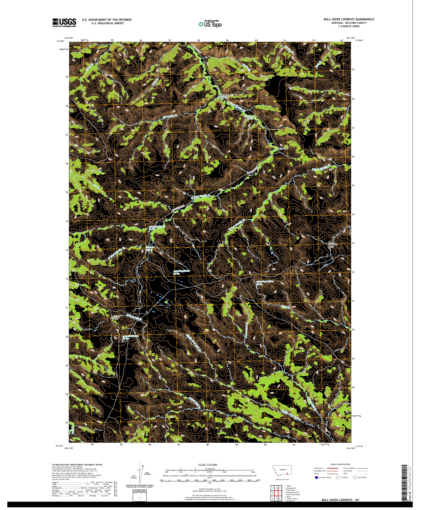 USGS US TOPO 7.5-MINUTE MAP FOR BULL CREEK LOOKOUT, MT 2020