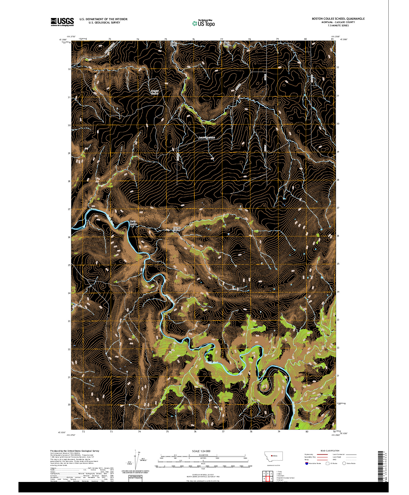 USGS US TOPO 7.5-MINUTE MAP FOR BOSTON COULEE SCHOOL, MT 2020