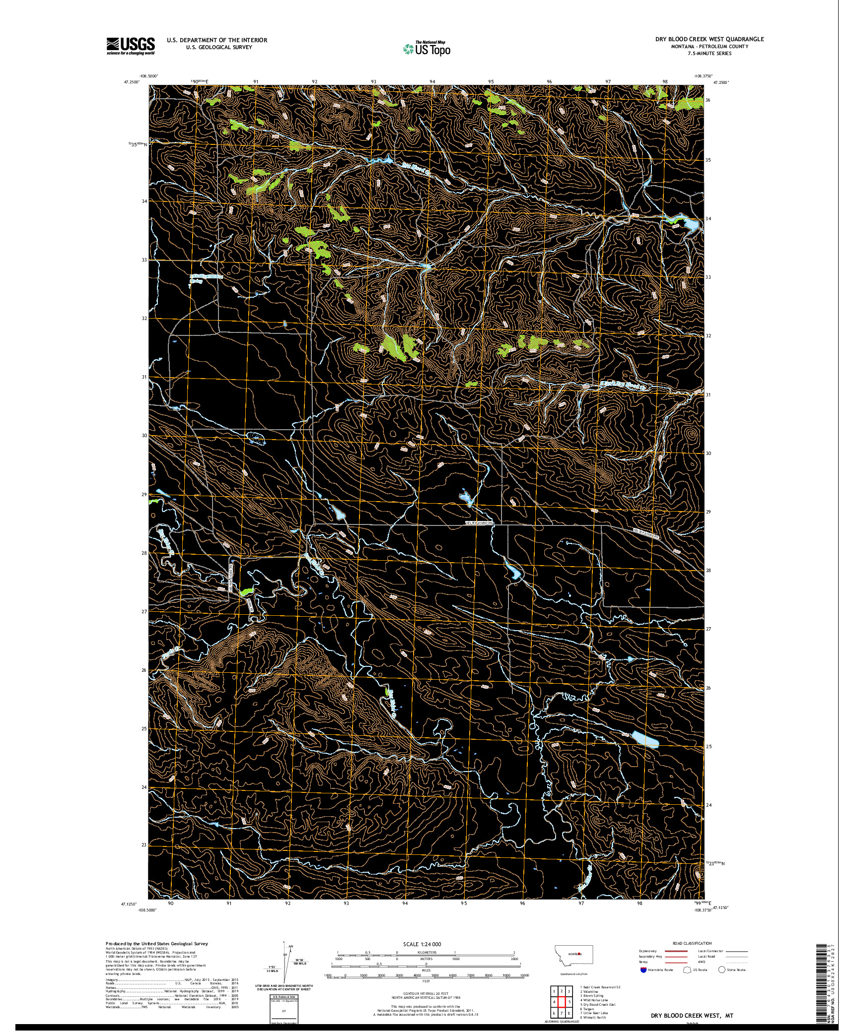 USGS US TOPO 7.5-MINUTE MAP FOR DRY BLOOD CREEK WEST, MT 2020