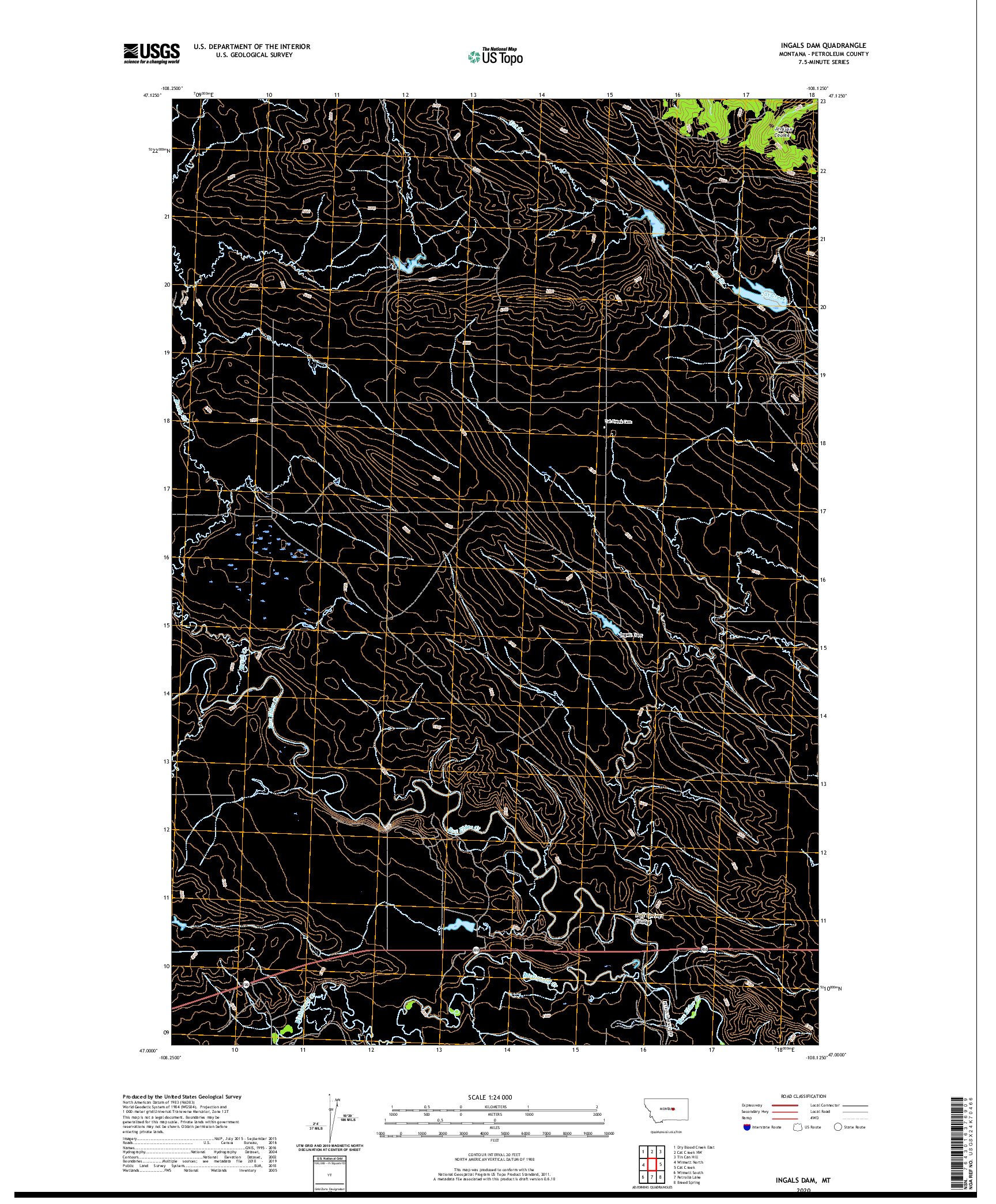 USGS US TOPO 7.5-MINUTE MAP FOR INGALS DAM, MT 2020