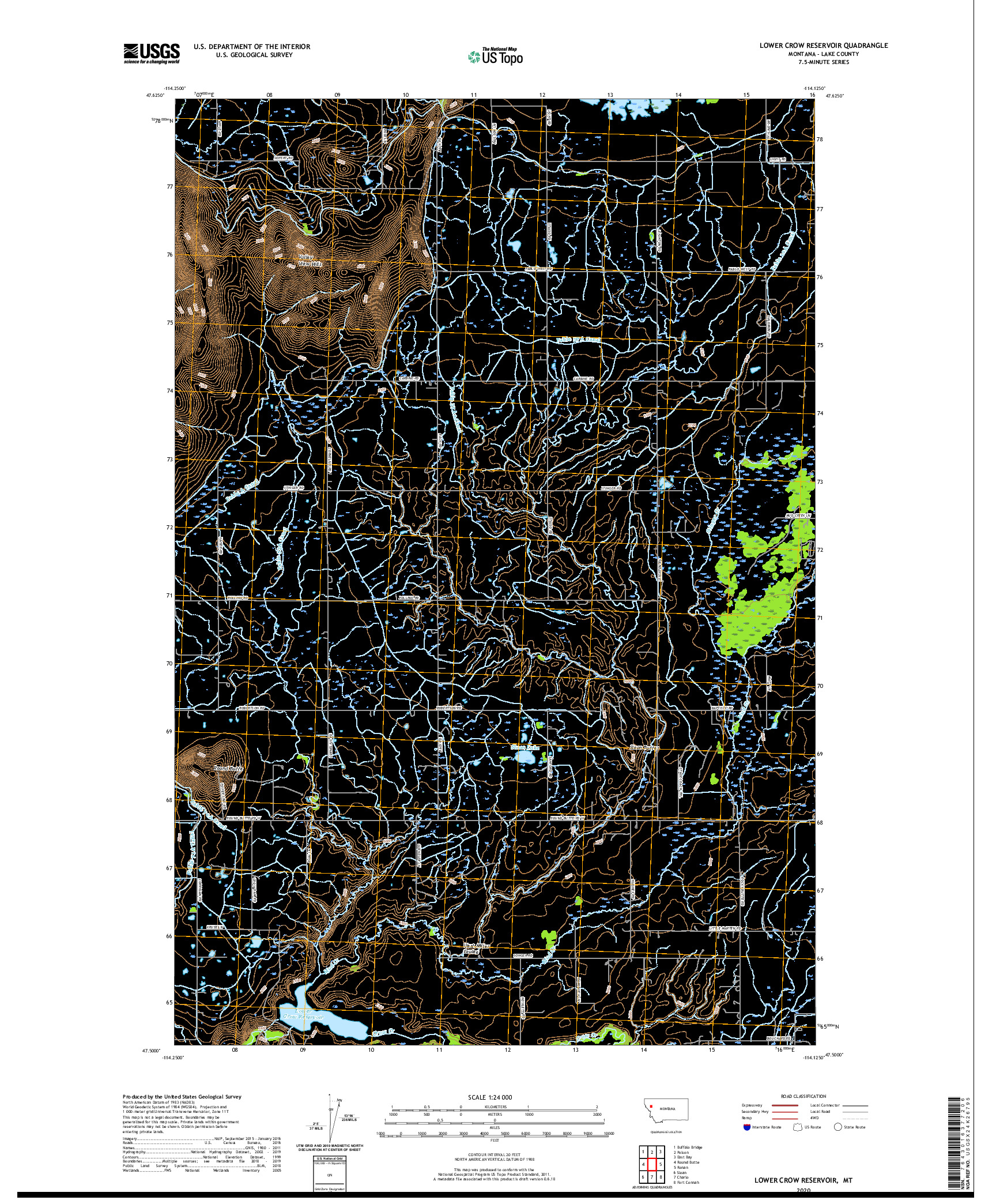 USGS US TOPO 7.5-MINUTE MAP FOR LOWER CROW RESERVOIR, MT 2020