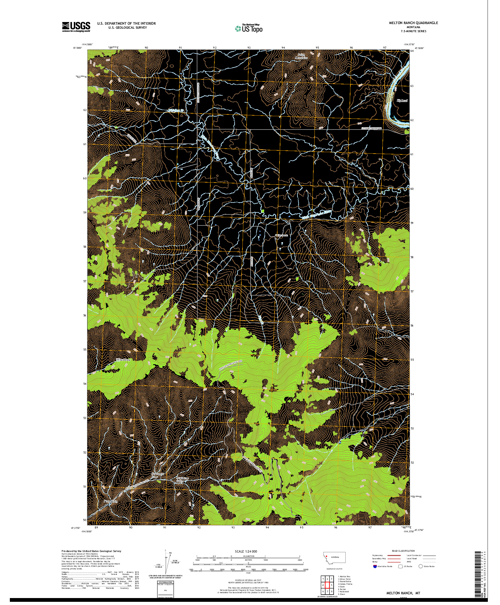 USGS US TOPO 7.5-MINUTE MAP FOR MELTON RANCH, MT 2020