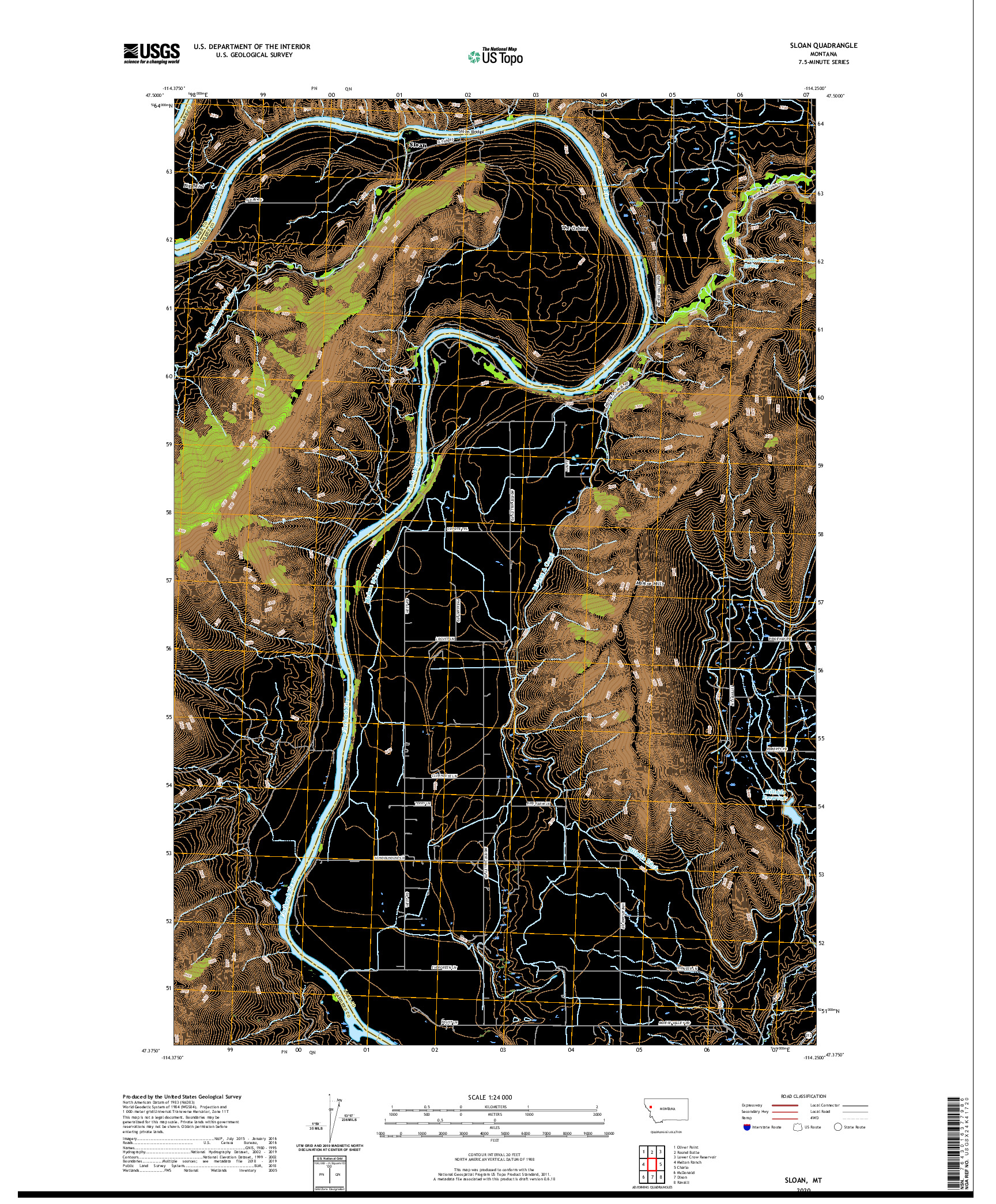 USGS US TOPO 7.5-MINUTE MAP FOR SLOAN, MT 2020