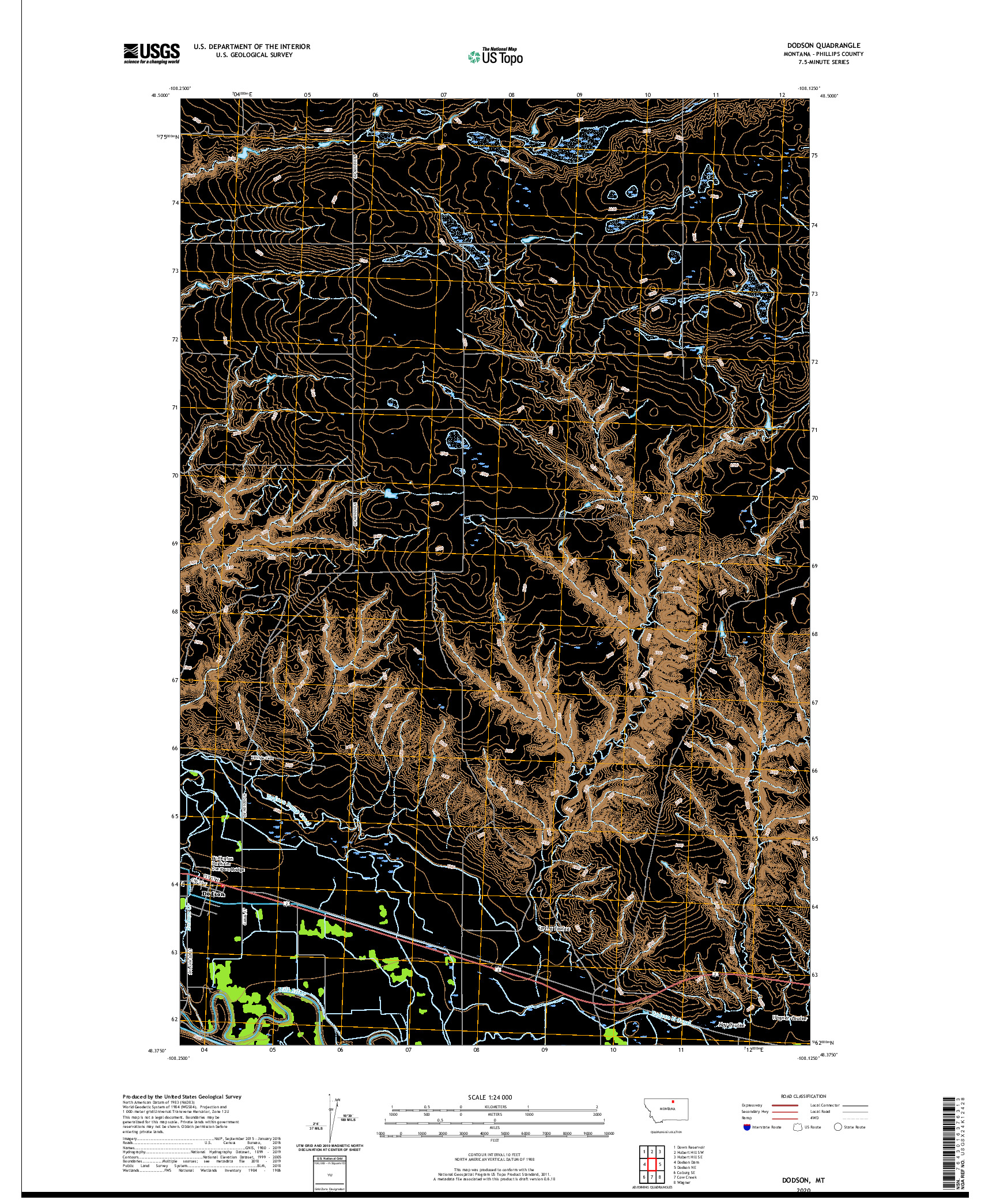 USGS US TOPO 7.5-MINUTE MAP FOR DODSON, MT 2020