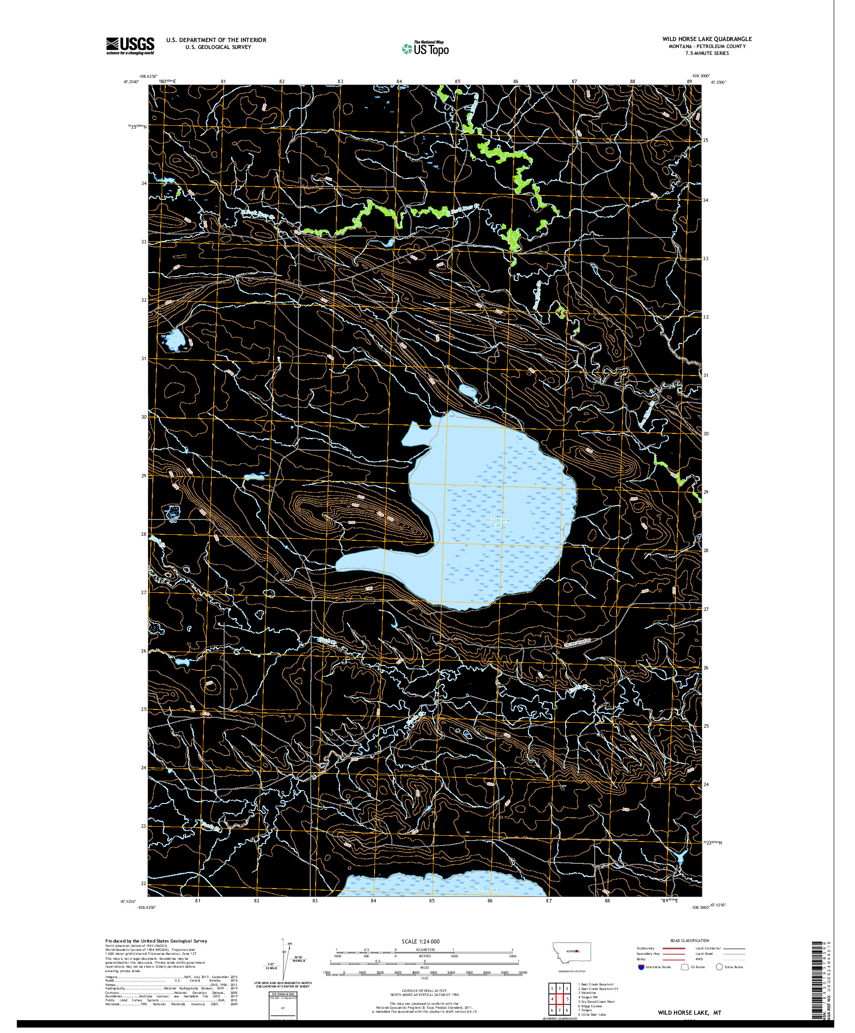 USGS US TOPO 7.5-MINUTE MAP FOR WILD HORSE LAKE, MT 2020