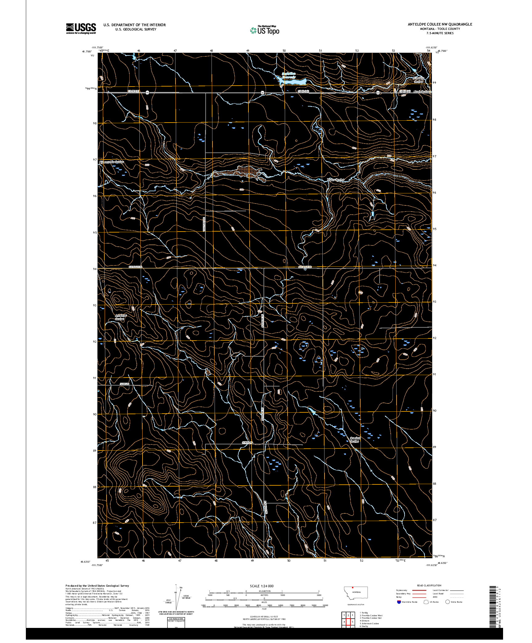 USGS US TOPO 7.5-MINUTE MAP FOR ANTELOPE COULEE NW, MT 2020