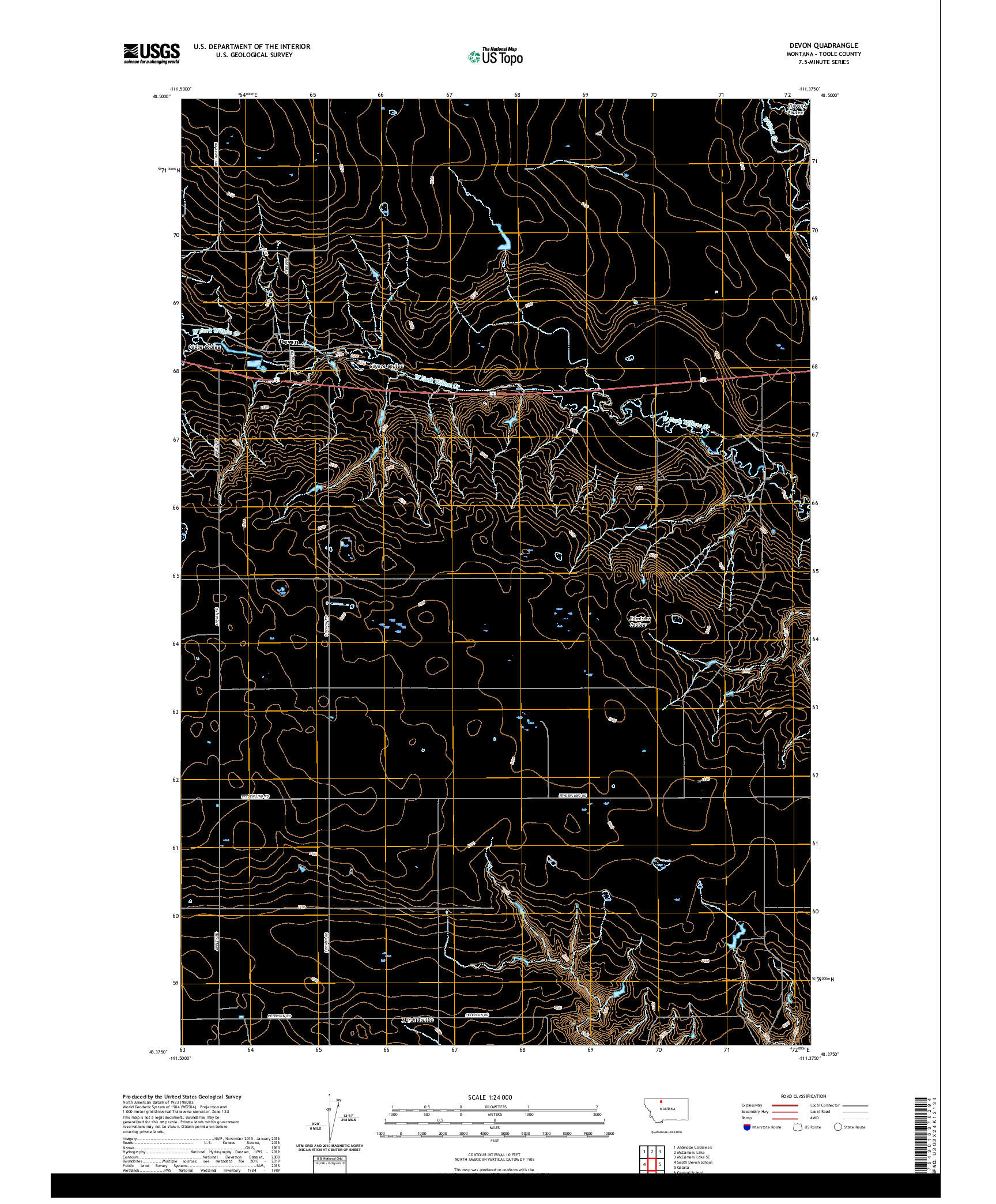 USGS US TOPO 7.5-MINUTE MAP FOR DEVON, MT 2020