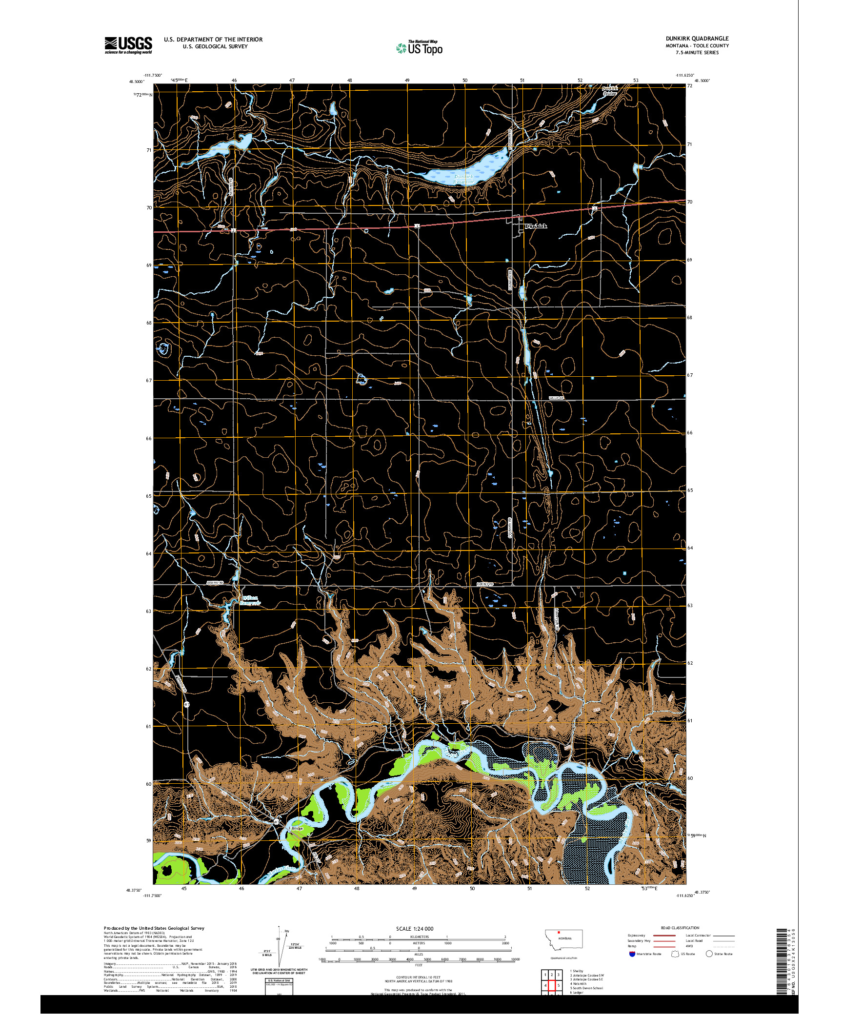 USGS US TOPO 7.5-MINUTE MAP FOR DUNKIRK, MT 2020