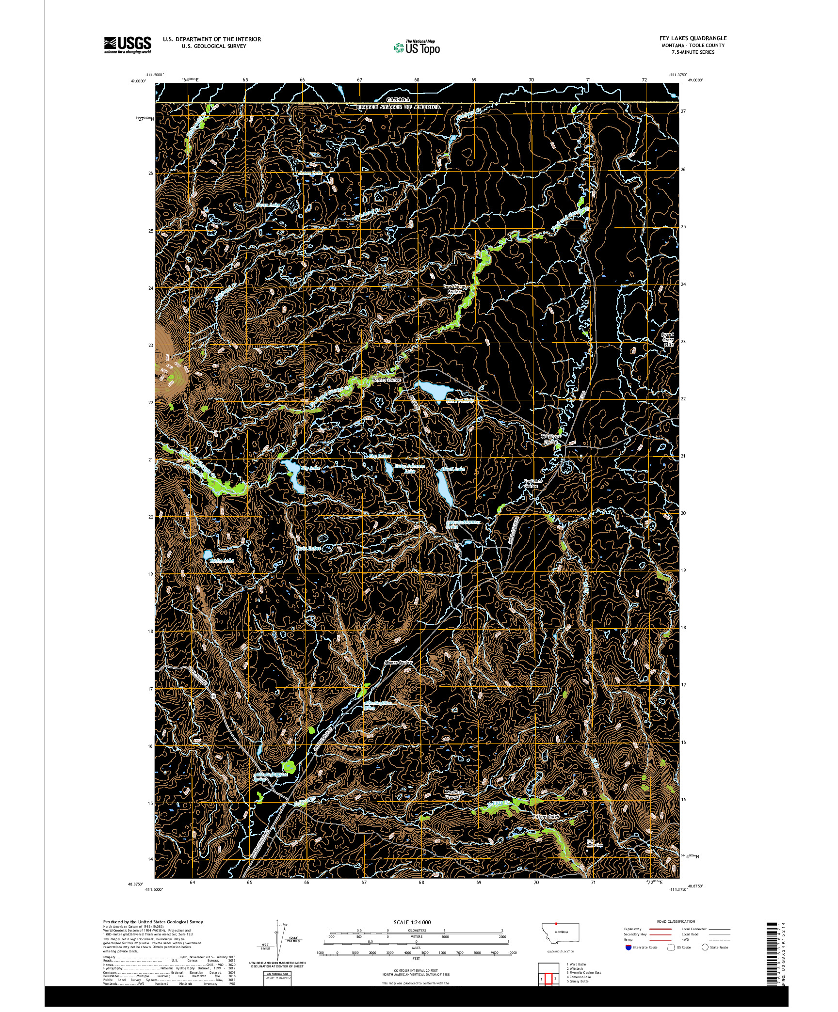 USGS US TOPO 7.5-MINUTE MAP FOR FEY LAKES, MT,AB 2020