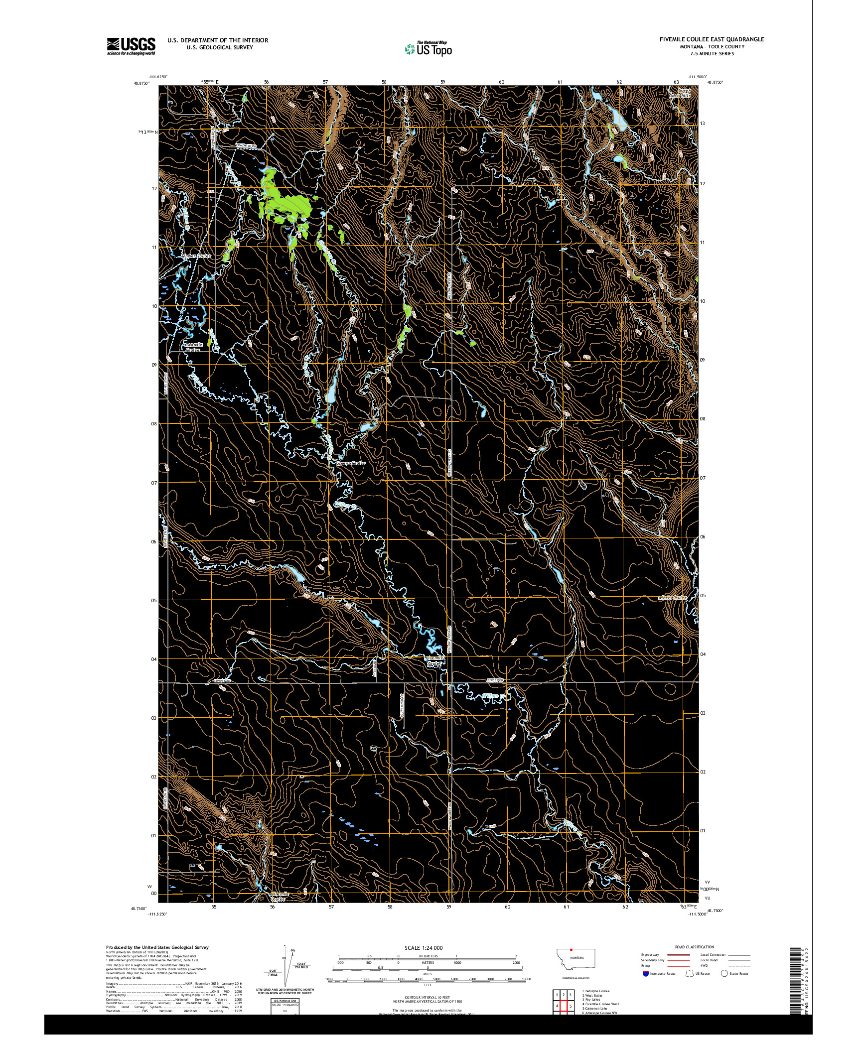 USGS US TOPO 7.5-MINUTE MAP FOR FIVEMILE COULEE EAST, MT 2020