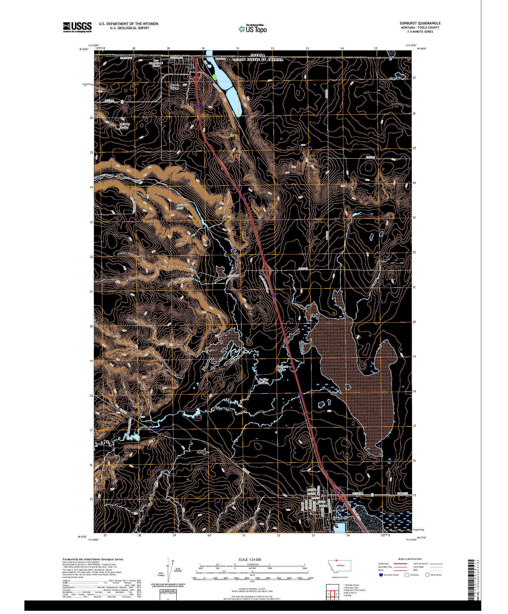 USGS US TOPO 7.5-MINUTE MAP FOR SUNBURST, MT,AB 2020