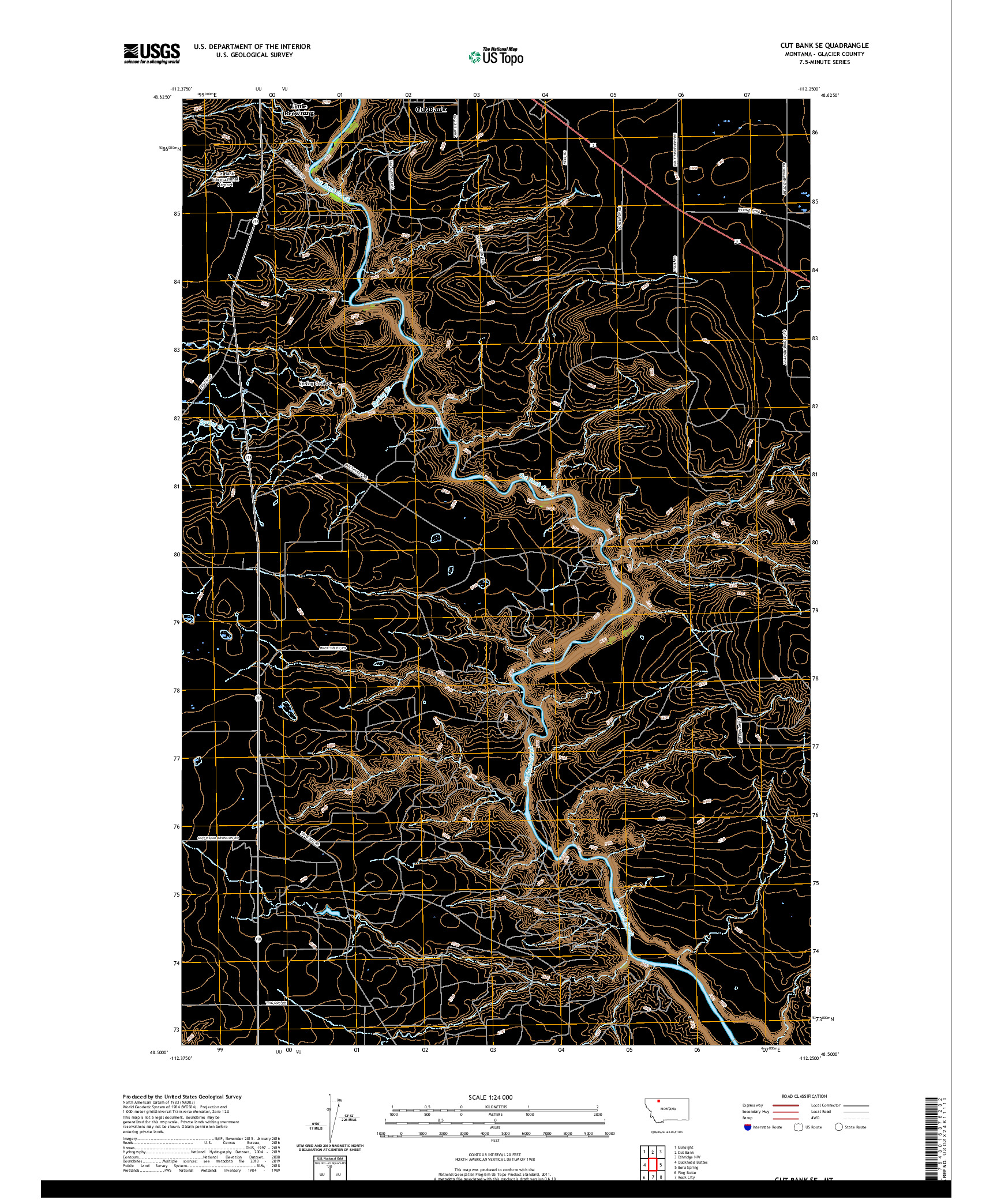 USGS US TOPO 7.5-MINUTE MAP FOR CUT BANK SE, MT 2020