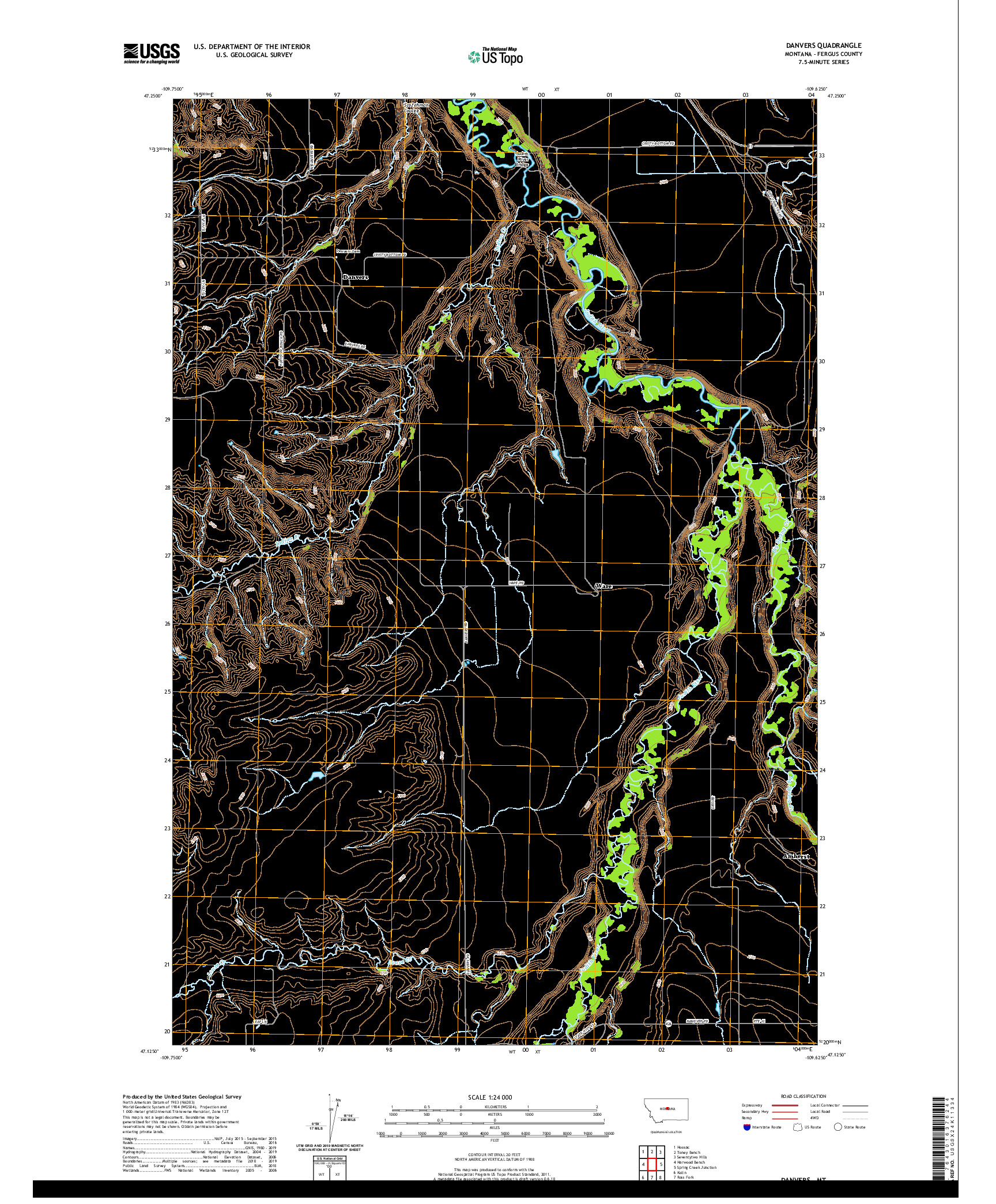 USGS US TOPO 7.5-MINUTE MAP FOR DANVERS, MT 2020