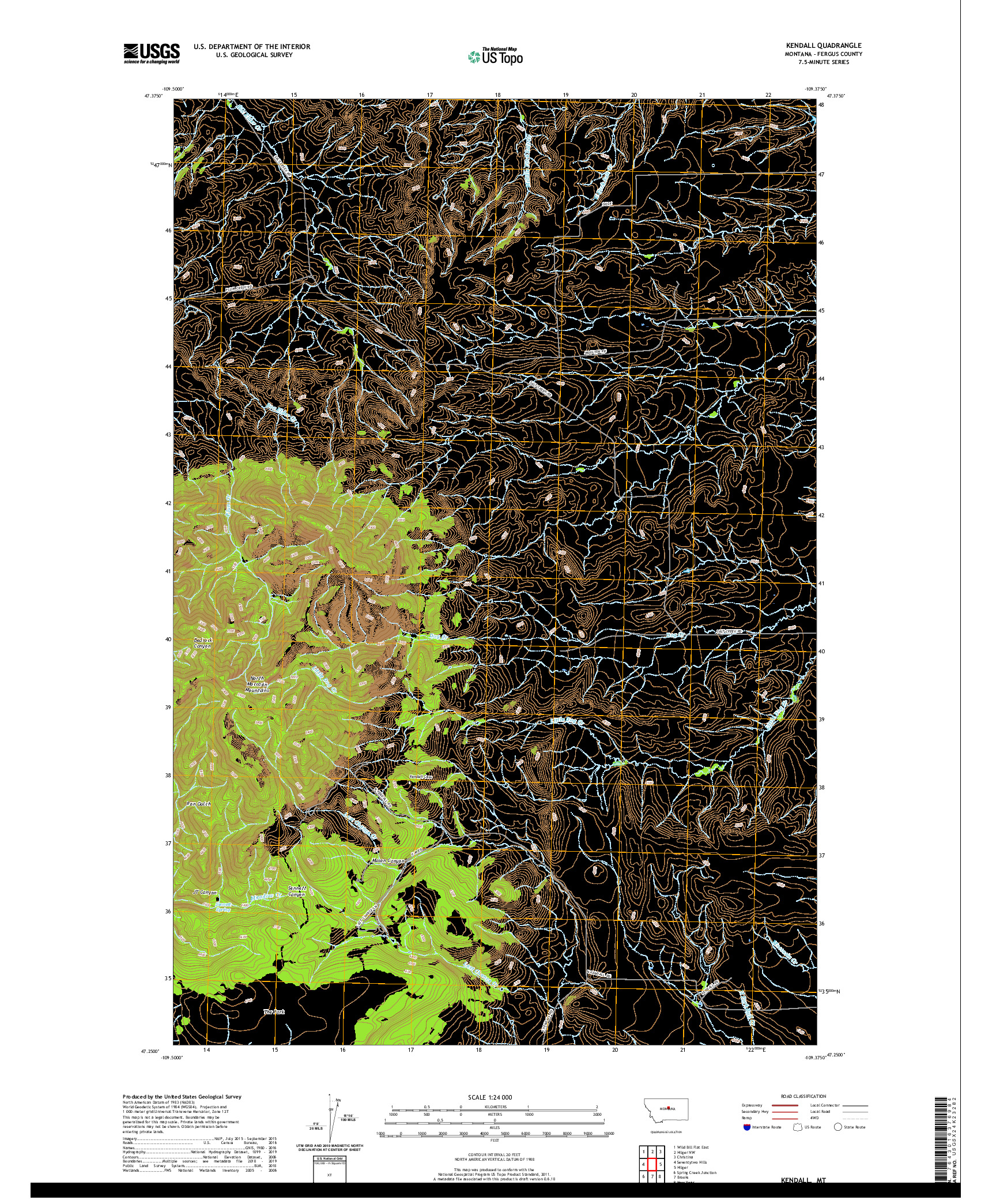 USGS US TOPO 7.5-MINUTE MAP FOR KENDALL, MT 2020