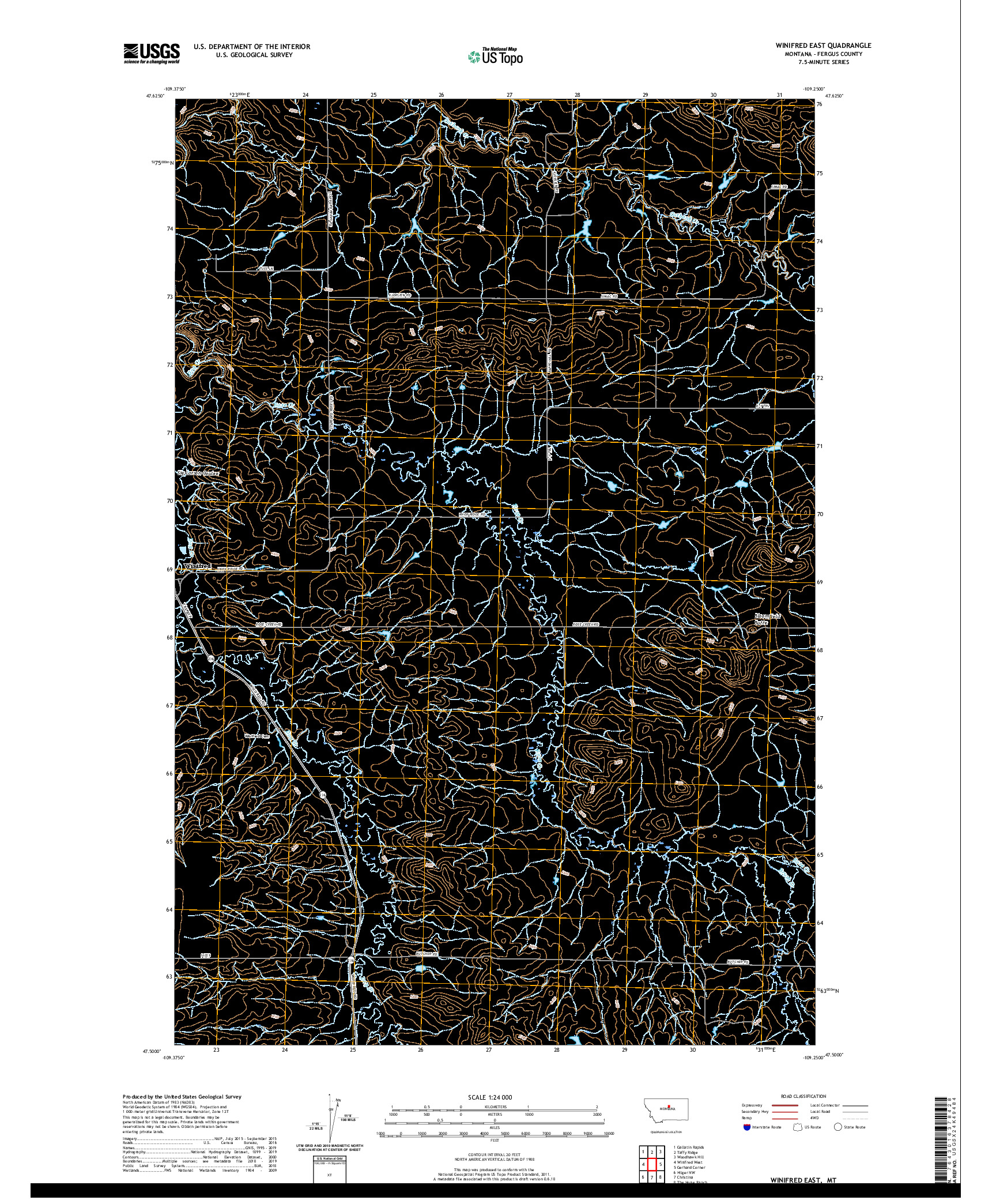 USGS US TOPO 7.5-MINUTE MAP FOR WINIFRED EAST, MT 2020