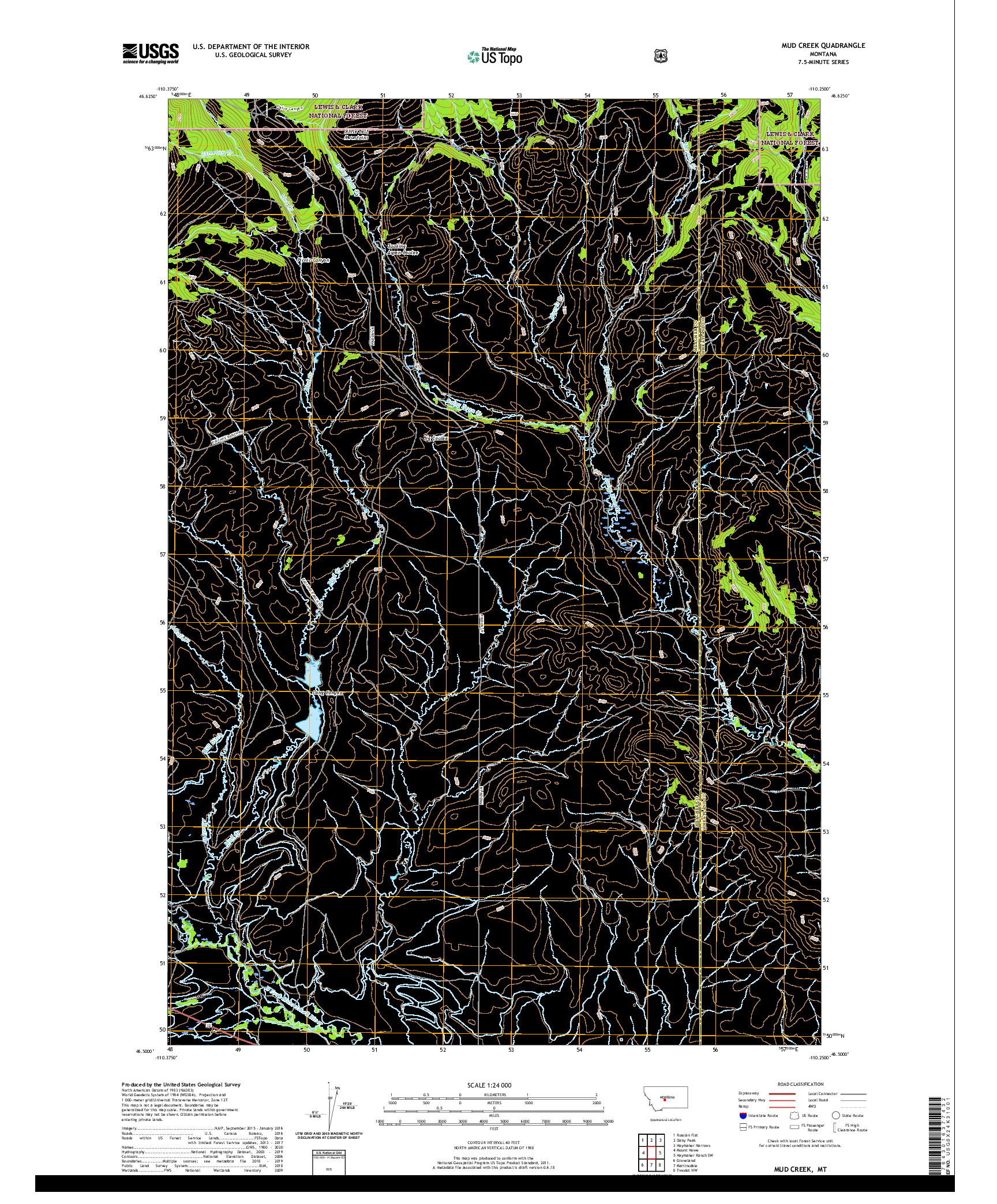 USGS US TOPO 7.5-MINUTE MAP FOR MUD CREEK, MT 2020