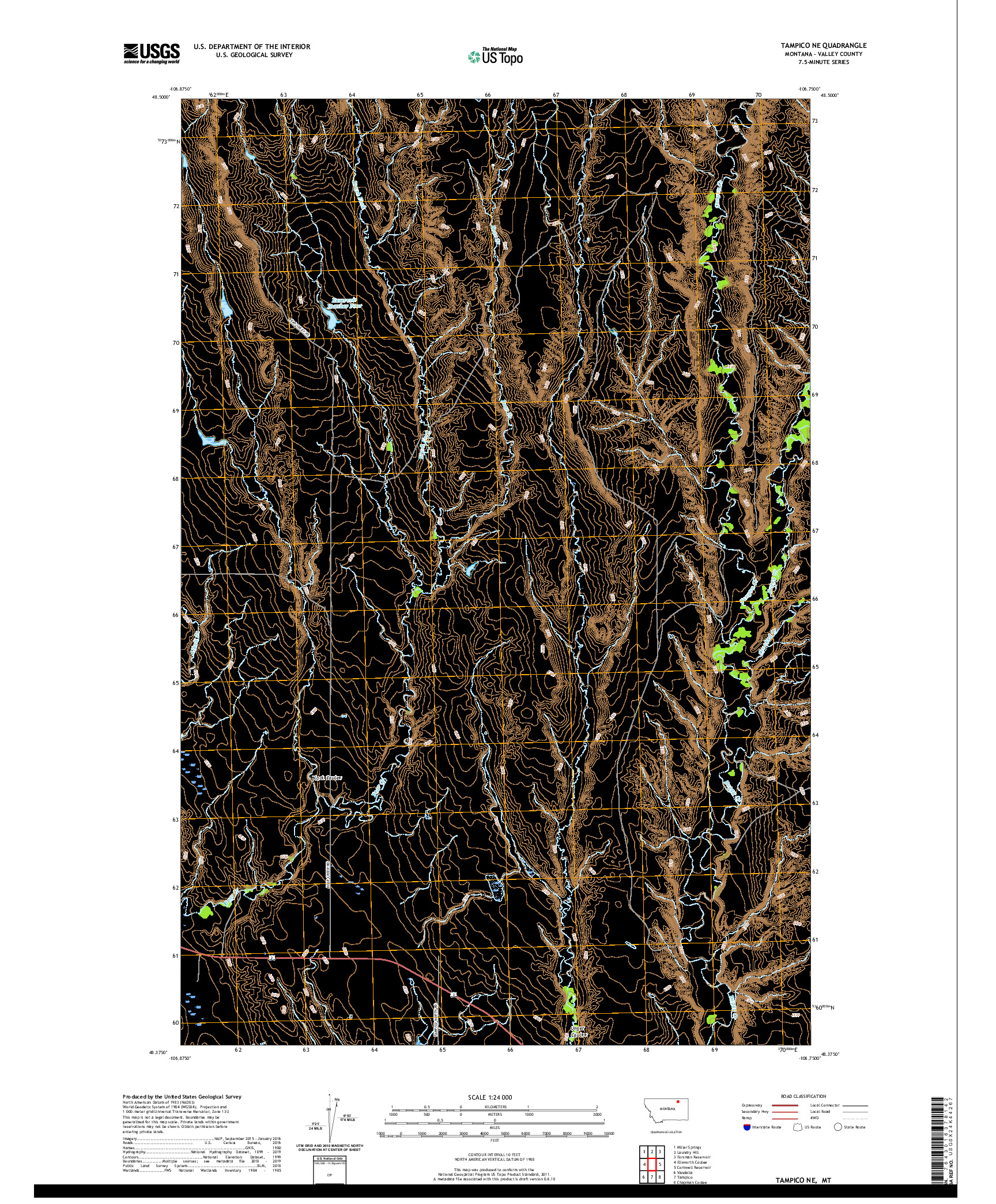 USGS US TOPO 7.5-MINUTE MAP FOR TAMPICO NE, MT 2020