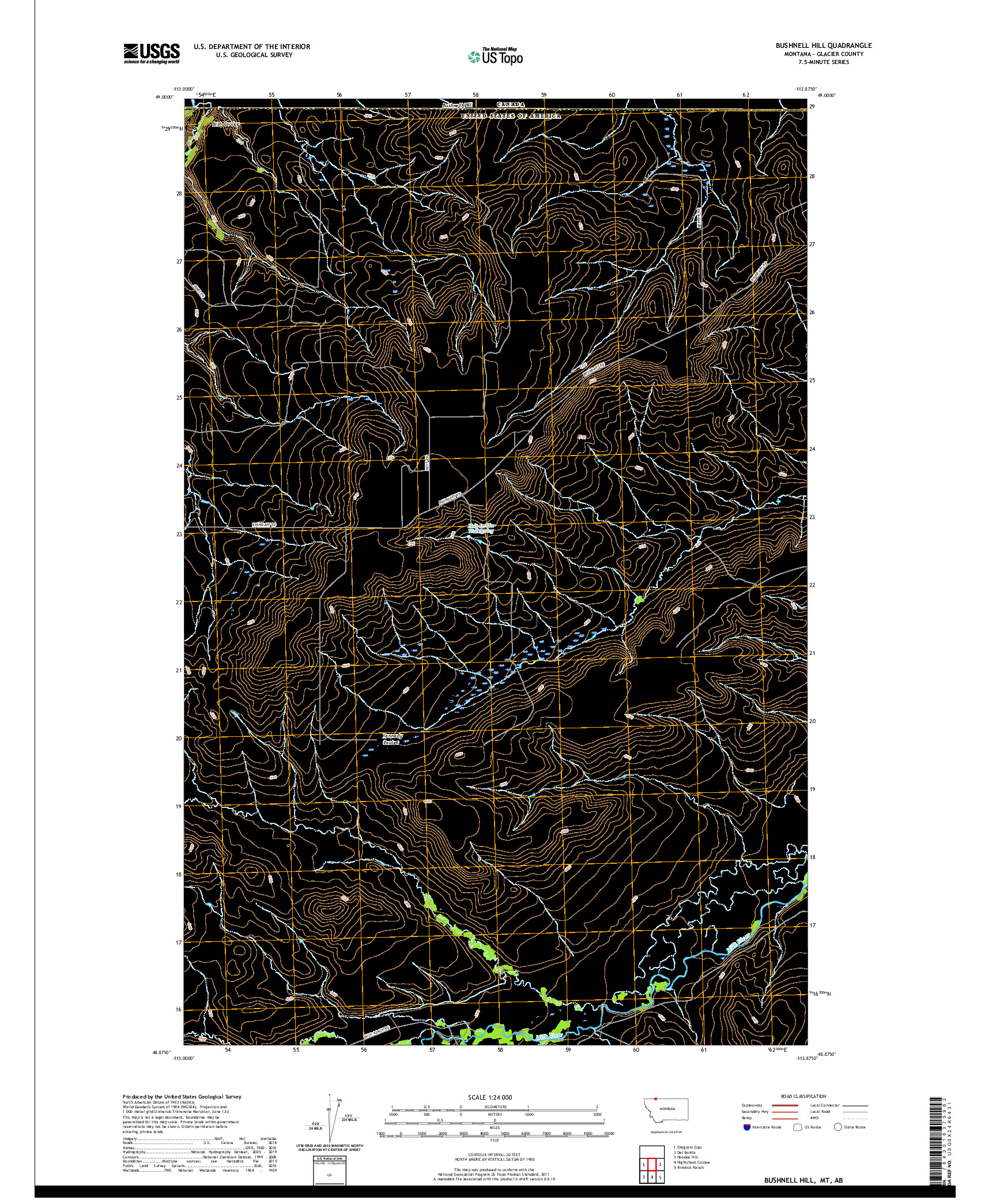 USGS US TOPO 7.5-MINUTE MAP FOR BUSHNELL HILL, MT,AB 2020