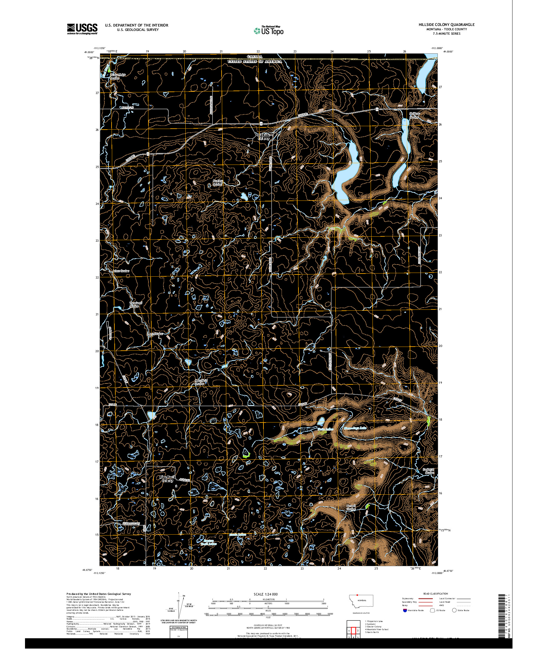 USGS US TOPO 7.5-MINUTE MAP FOR HILLSIDE COLONY, MT,AB 2020