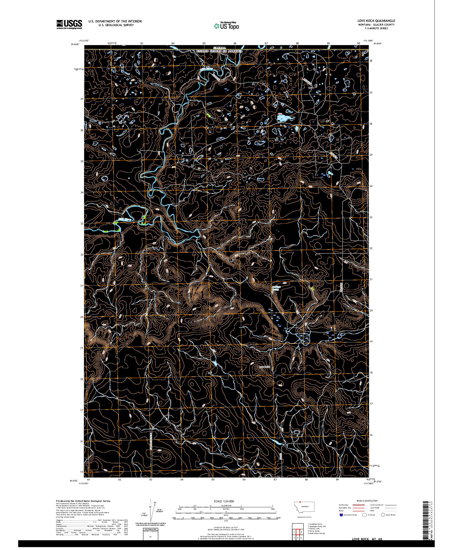 USGS US TOPO 7.5-MINUTE MAP FOR LOVE ROCK, MT,AB 2020