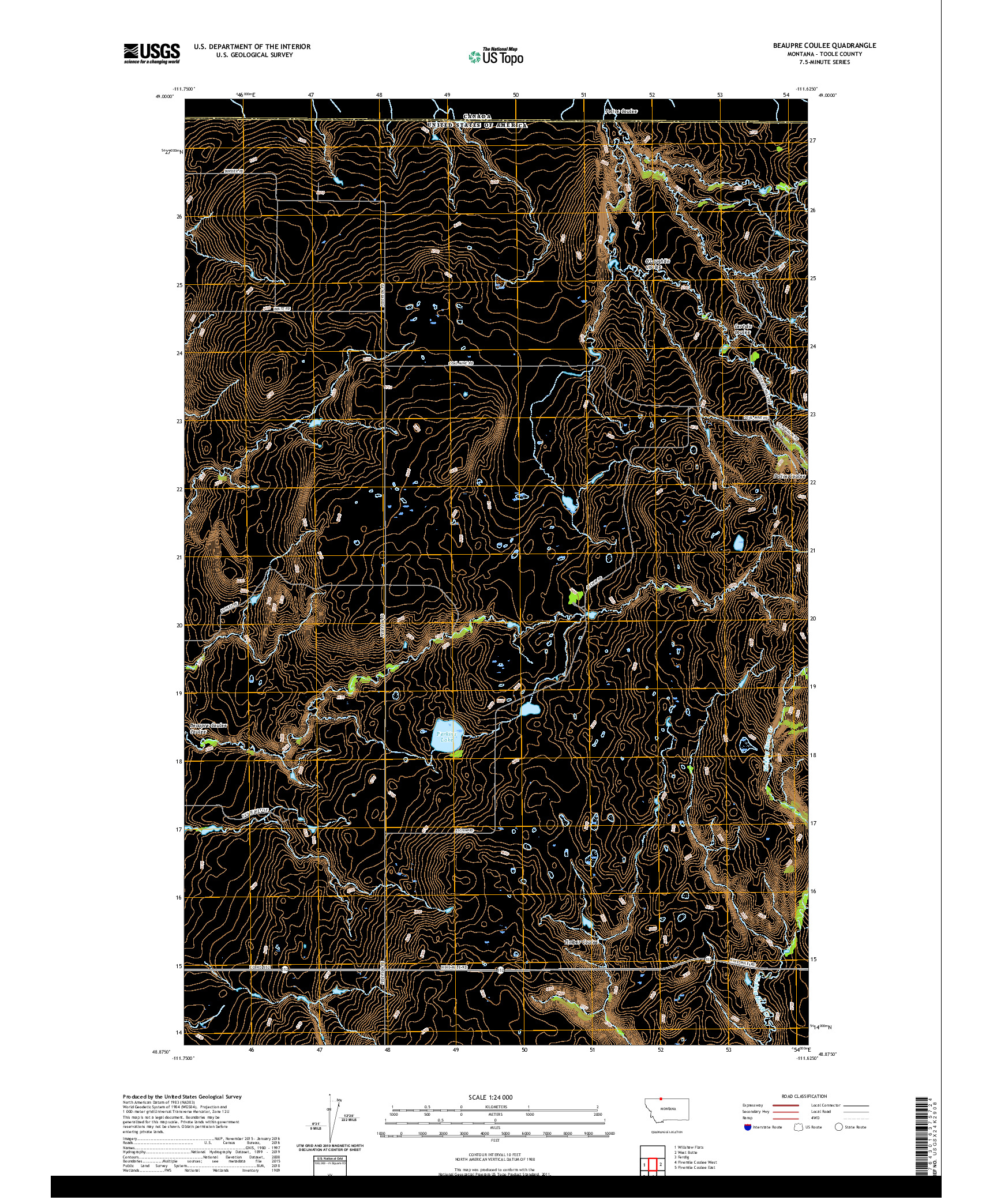 USGS US TOPO 7.5-MINUTE MAP FOR BEAUPRE COULEE, MT,AB 2020