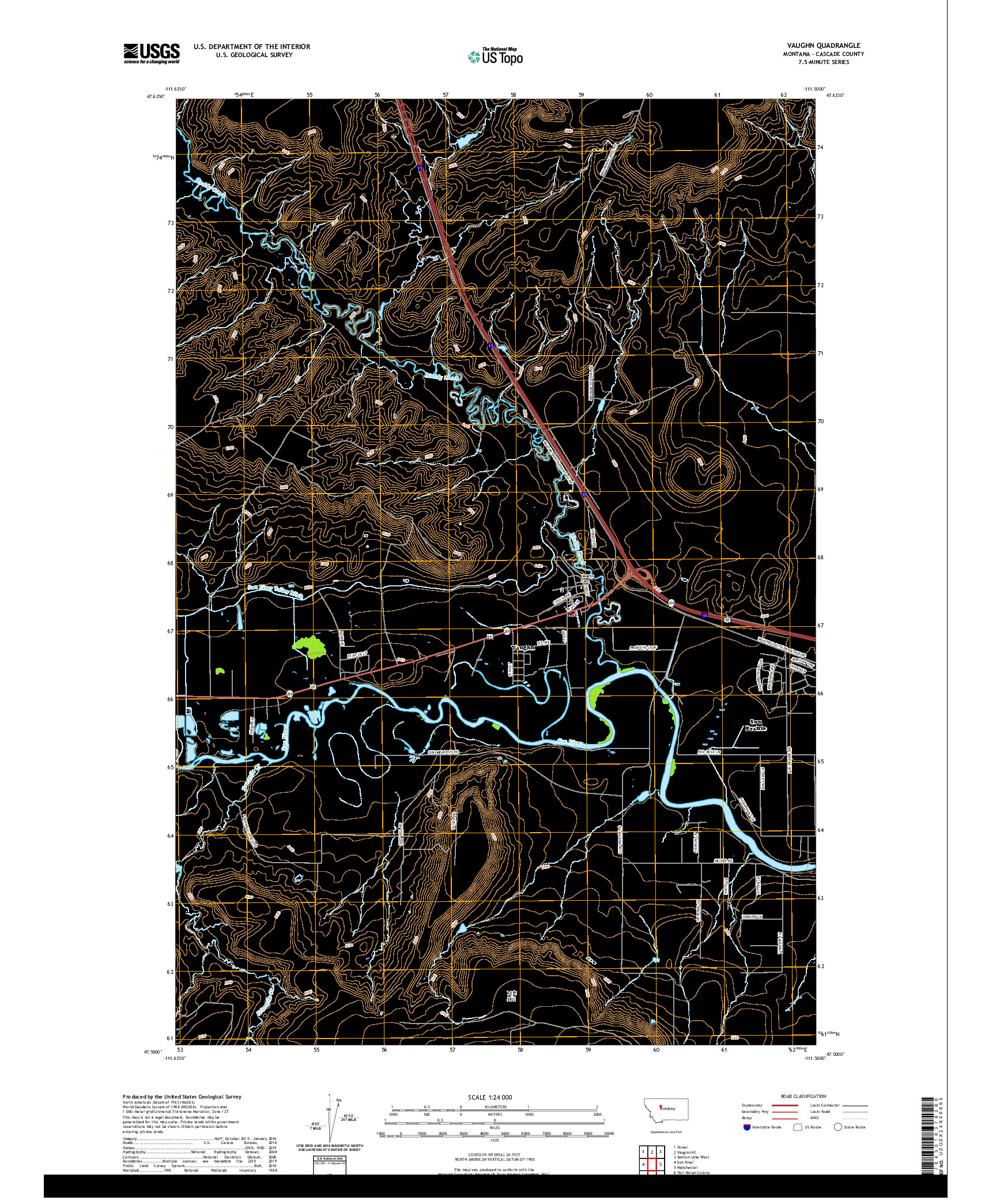 USGS US TOPO 7.5-MINUTE MAP FOR VAUGHN, MT 2020