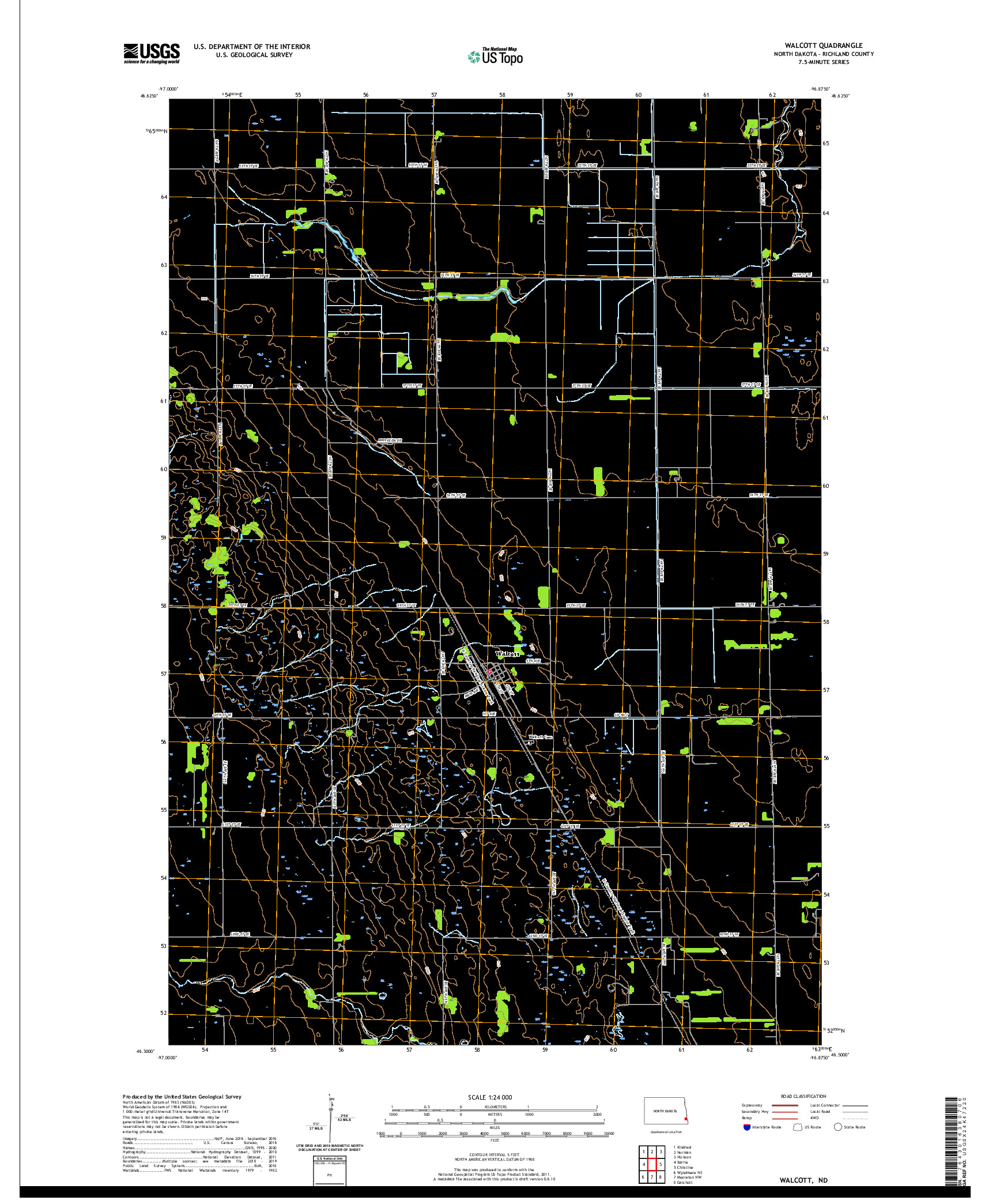 USGS US TOPO 7.5-MINUTE MAP FOR WALCOTT, ND 2020